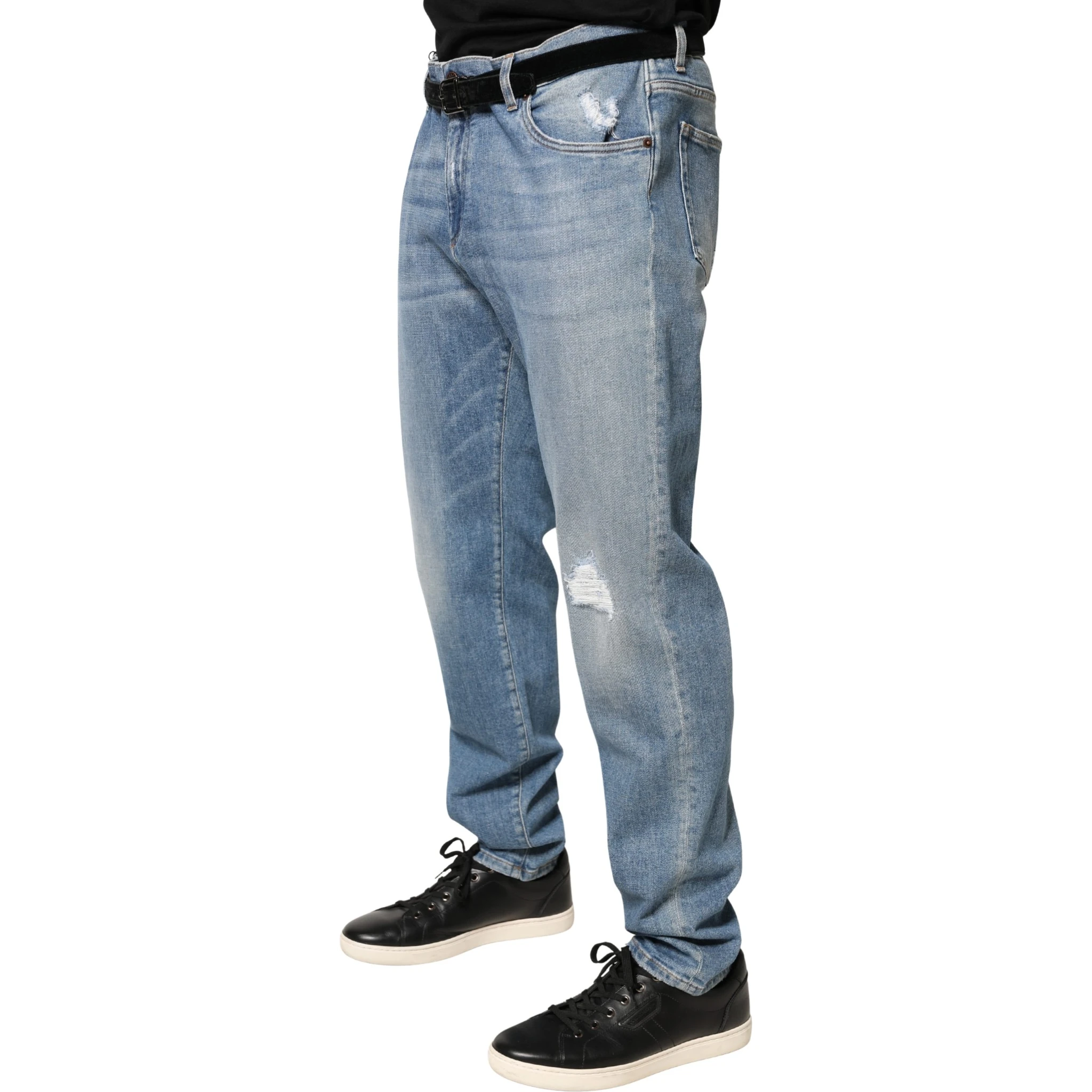 Blue Tattered Slim Fit Men Cotton Denim Jeans