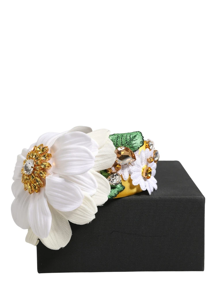 White Yellow Silk Blend Floral Crystals Diadem Headband alternative