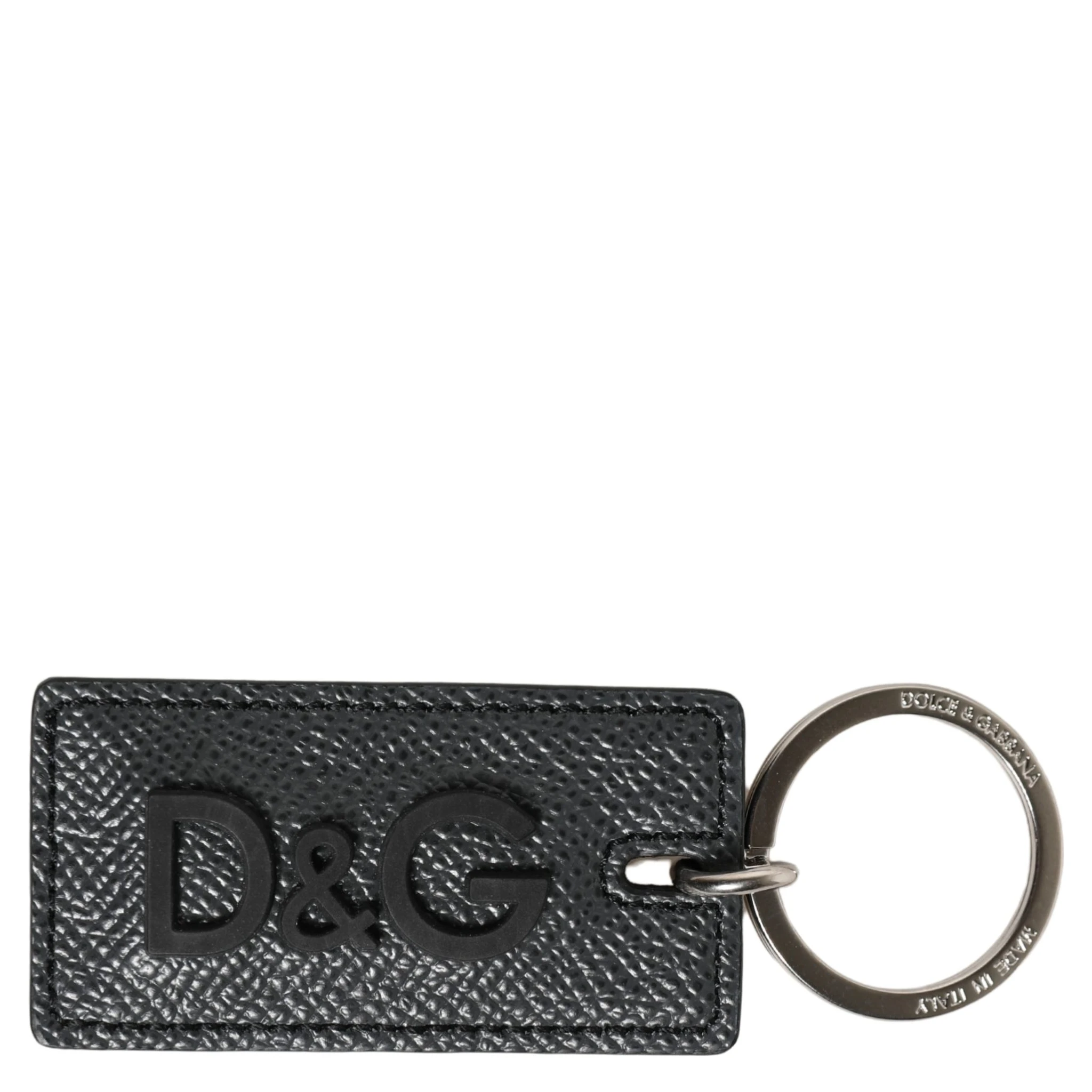 Black Calf Leather D&G Logo Metal Ring Keyring Keychain
