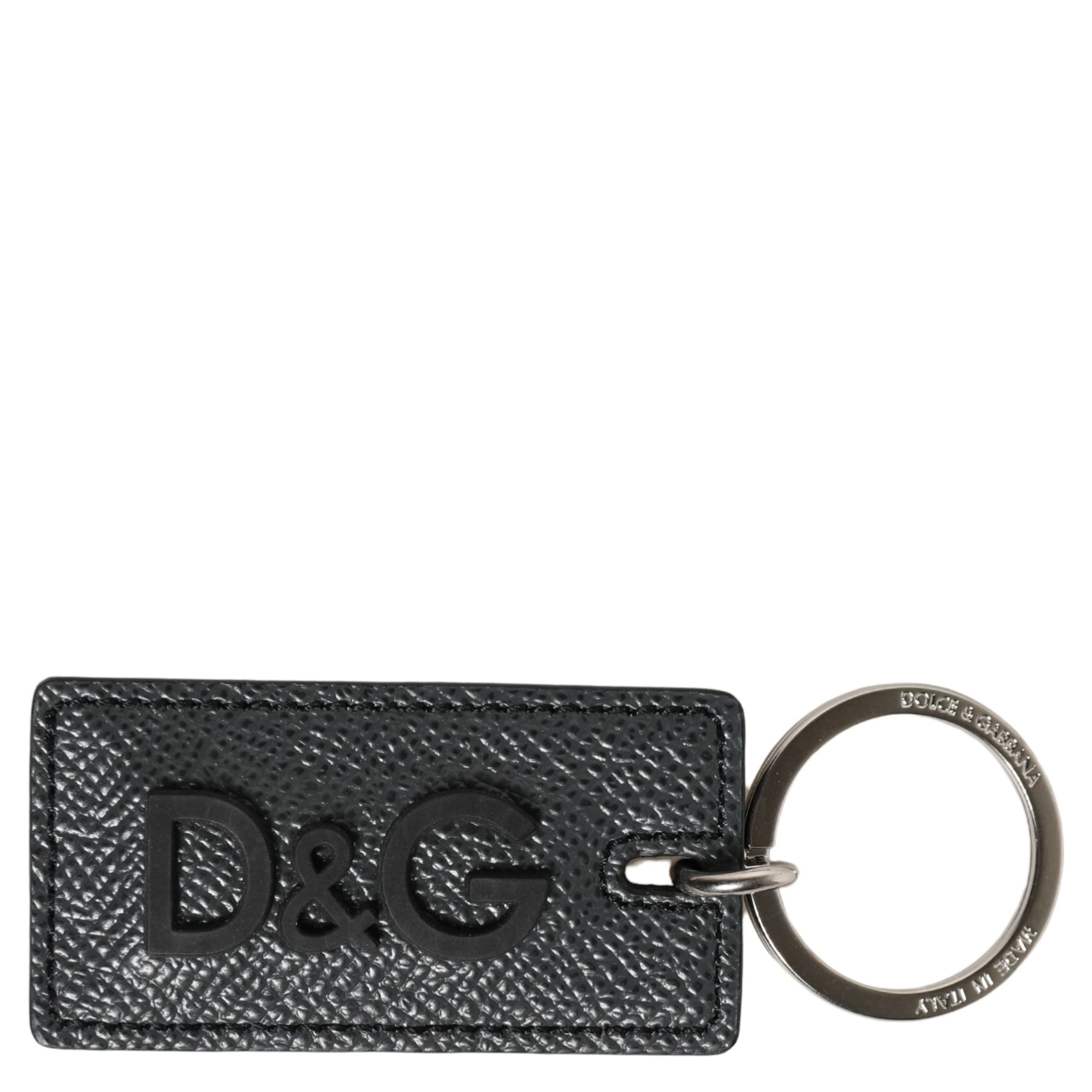 Black Calf Leather D&G Logo Metal Ring Keyring Keychain