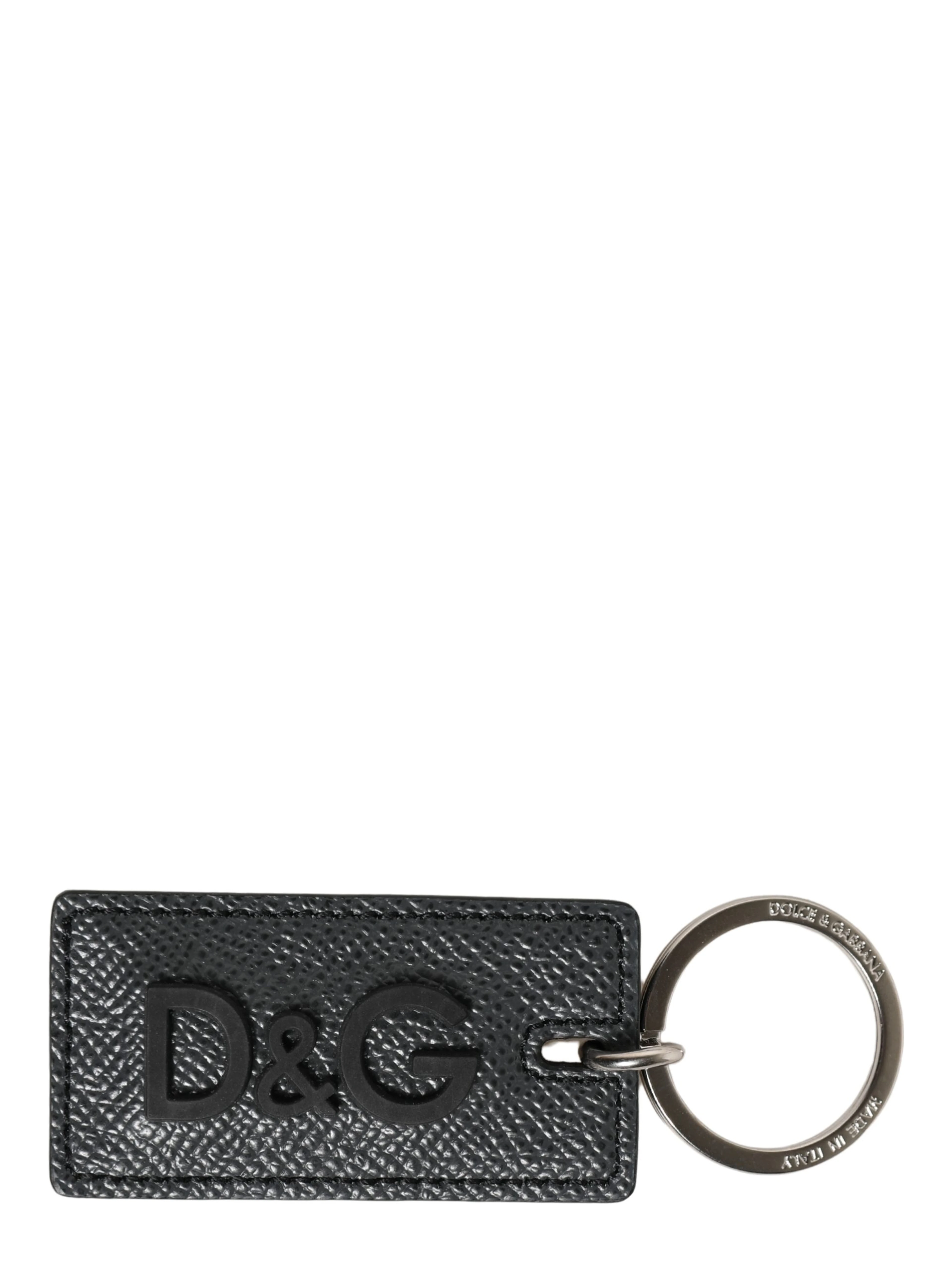 Black Calf Leather D&G Logo Metal Ring Keyring Keychain