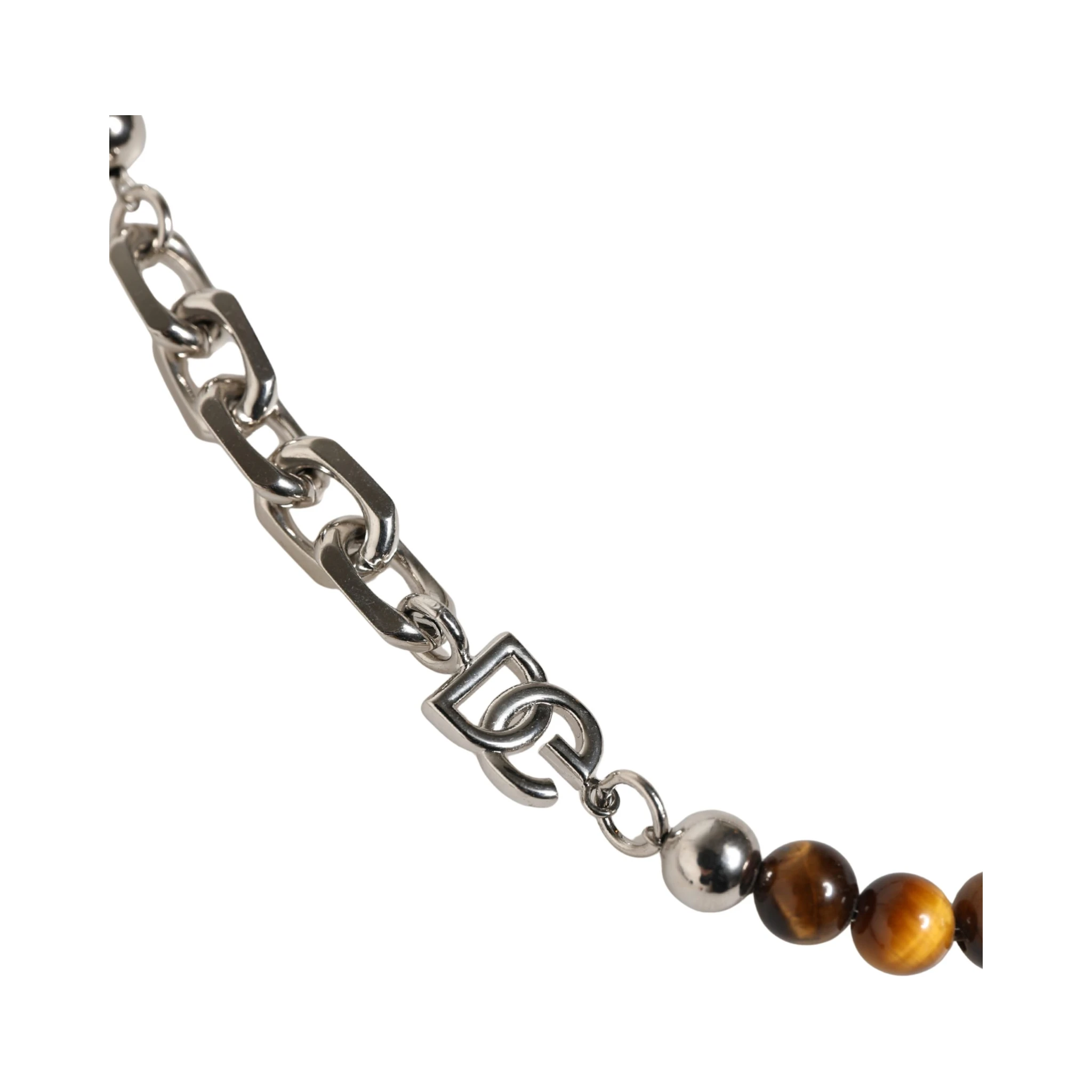 Silver Tone Brass Chain Beaded Gem DG Logo Bracelet
