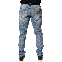 Blue Tattered Slim Fit Men Cotton Denim Jeans