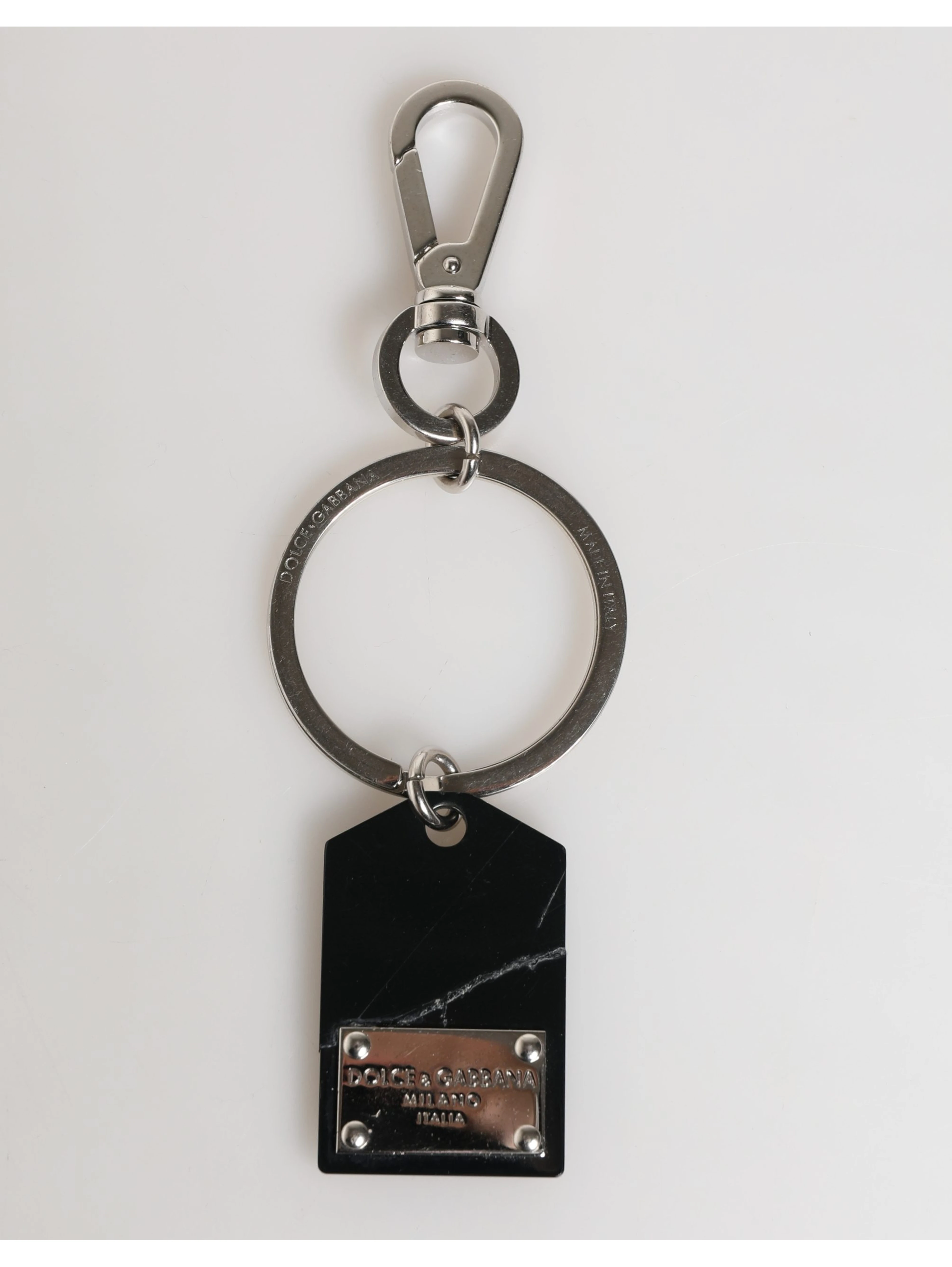Black Silver Brass LogoPlaque Metal Ring Keyring Keychain