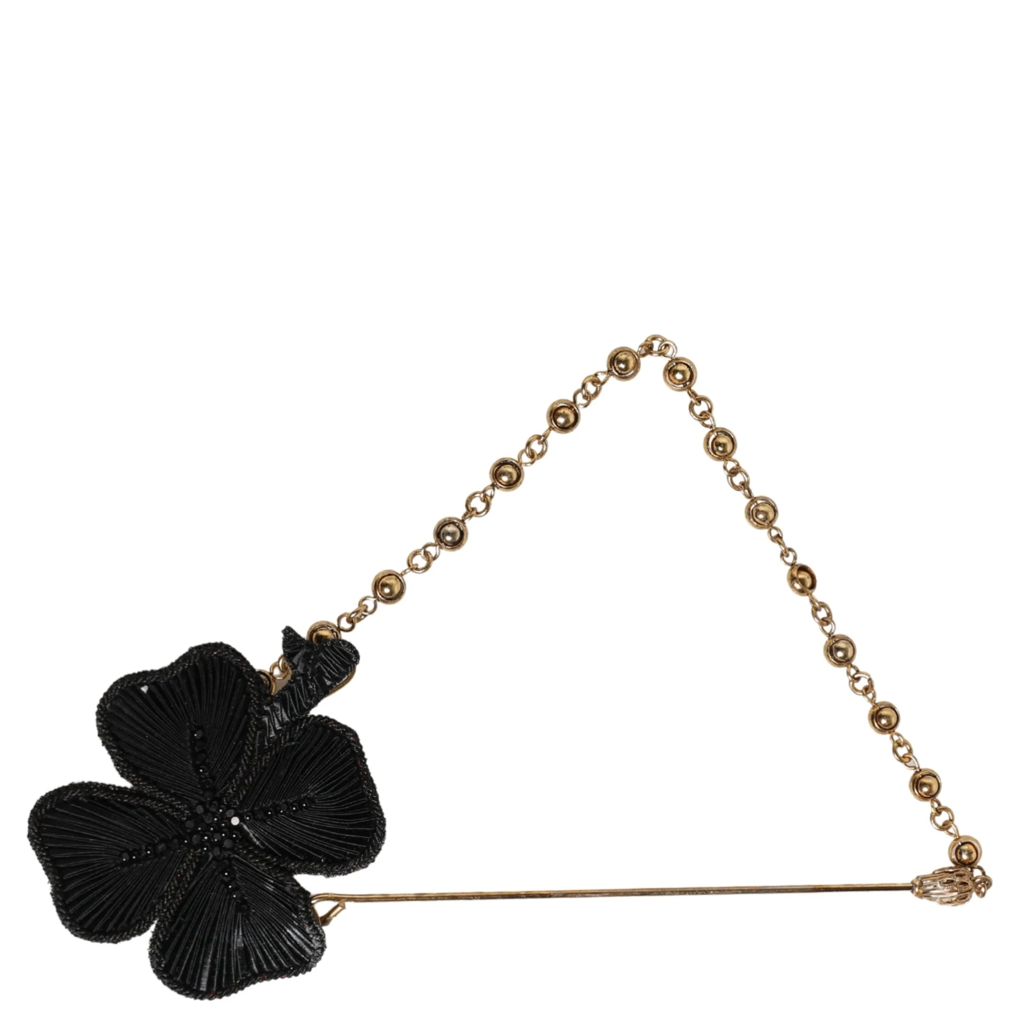 Black Gold Brass Crystal Chain Women Lapel Pin Brooch