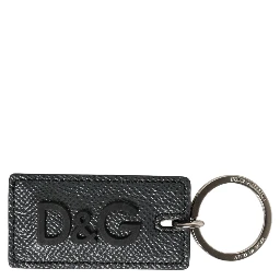 Black Calf Leather D&G Logo Metal Ring Keyring Keychain