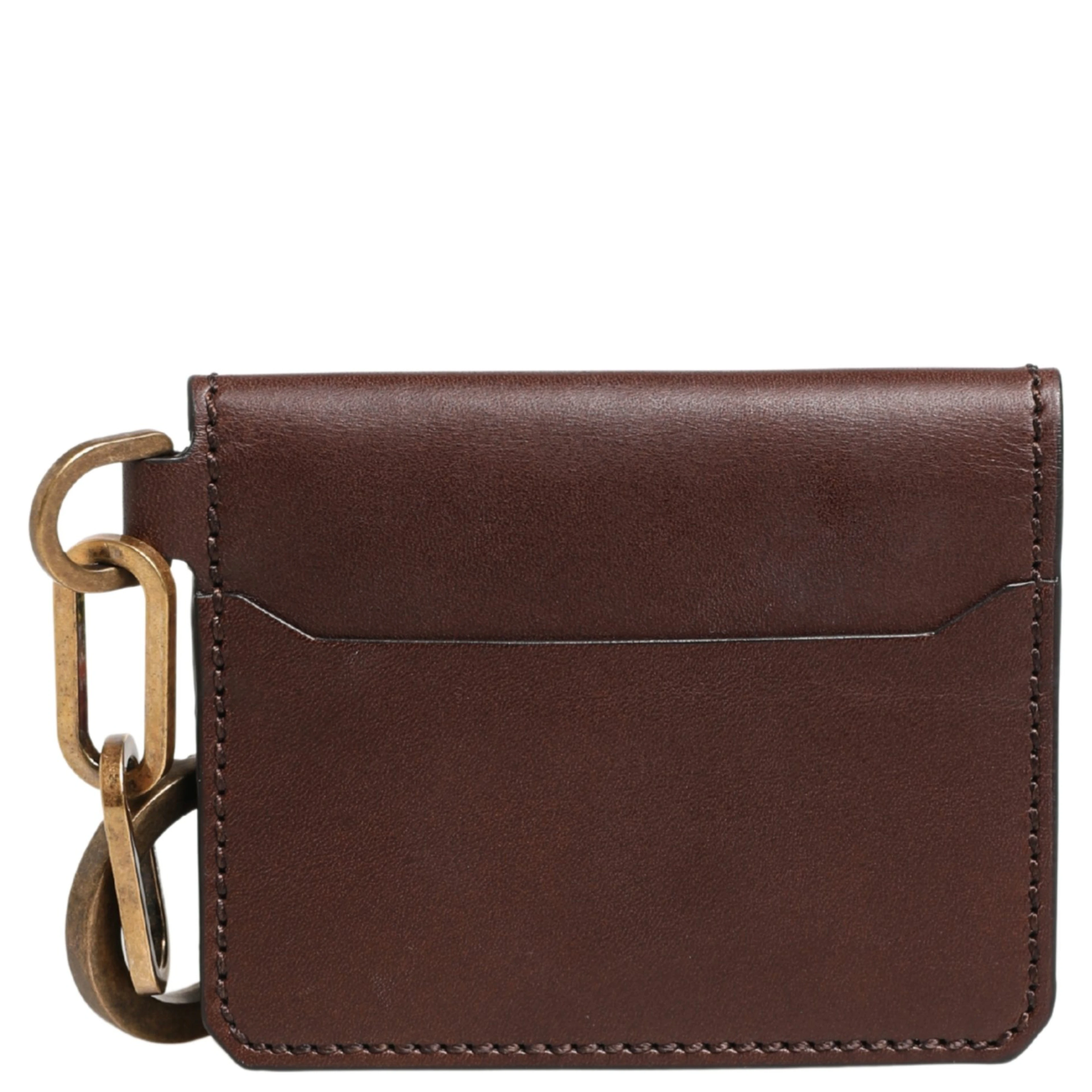 Brown Leather Logo Embossed Key Chain Card Holder Wallet