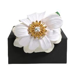 White Yellow Silk Blend Floral Crystals Diadem Headband