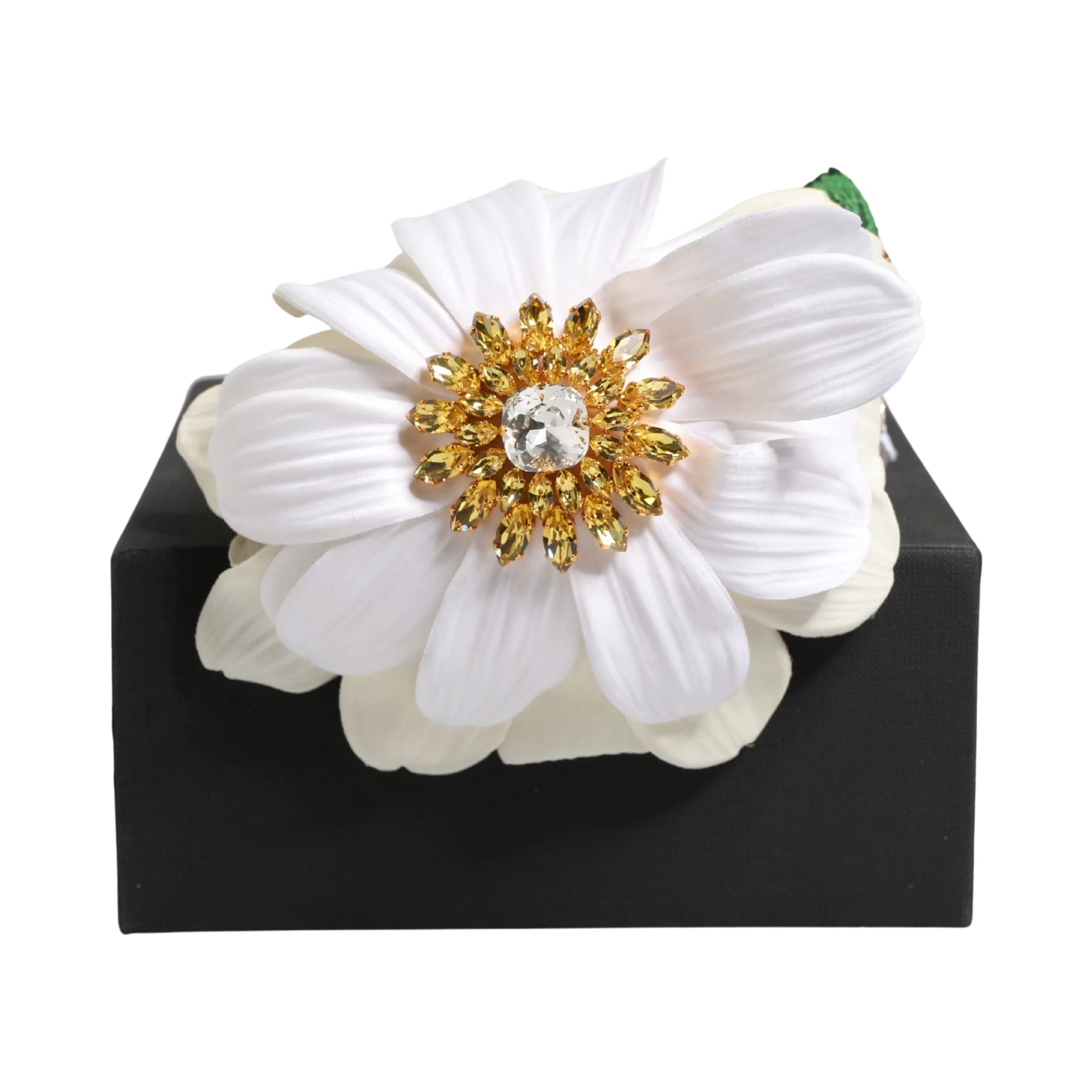 White Yellow Silk Blend Floral Crystals Diadem Headband