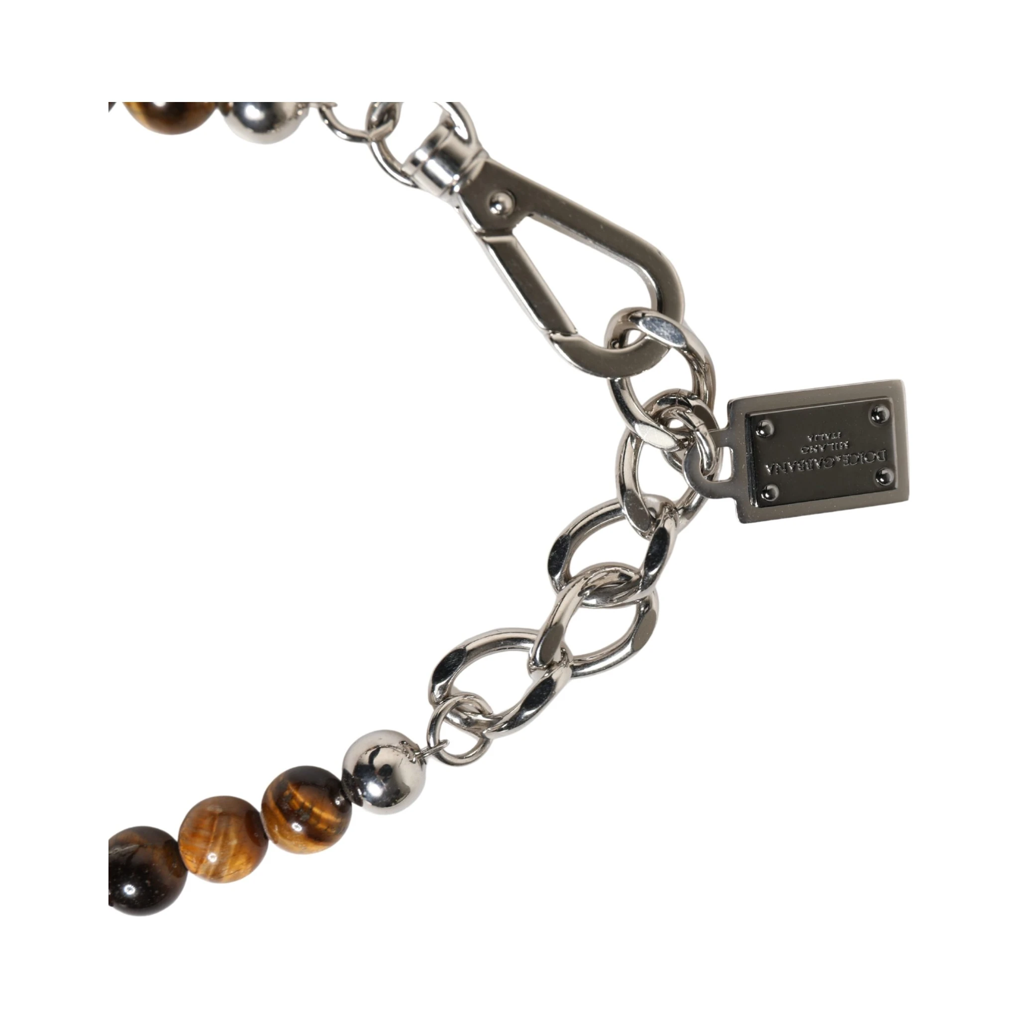 Silver Tone Brass Chain Beaded Gem DG Logo Bracelet
