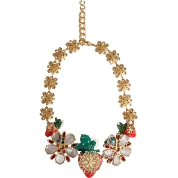 Gold Brass FRUIT Pendants Flowers Crystal Logo Necklace