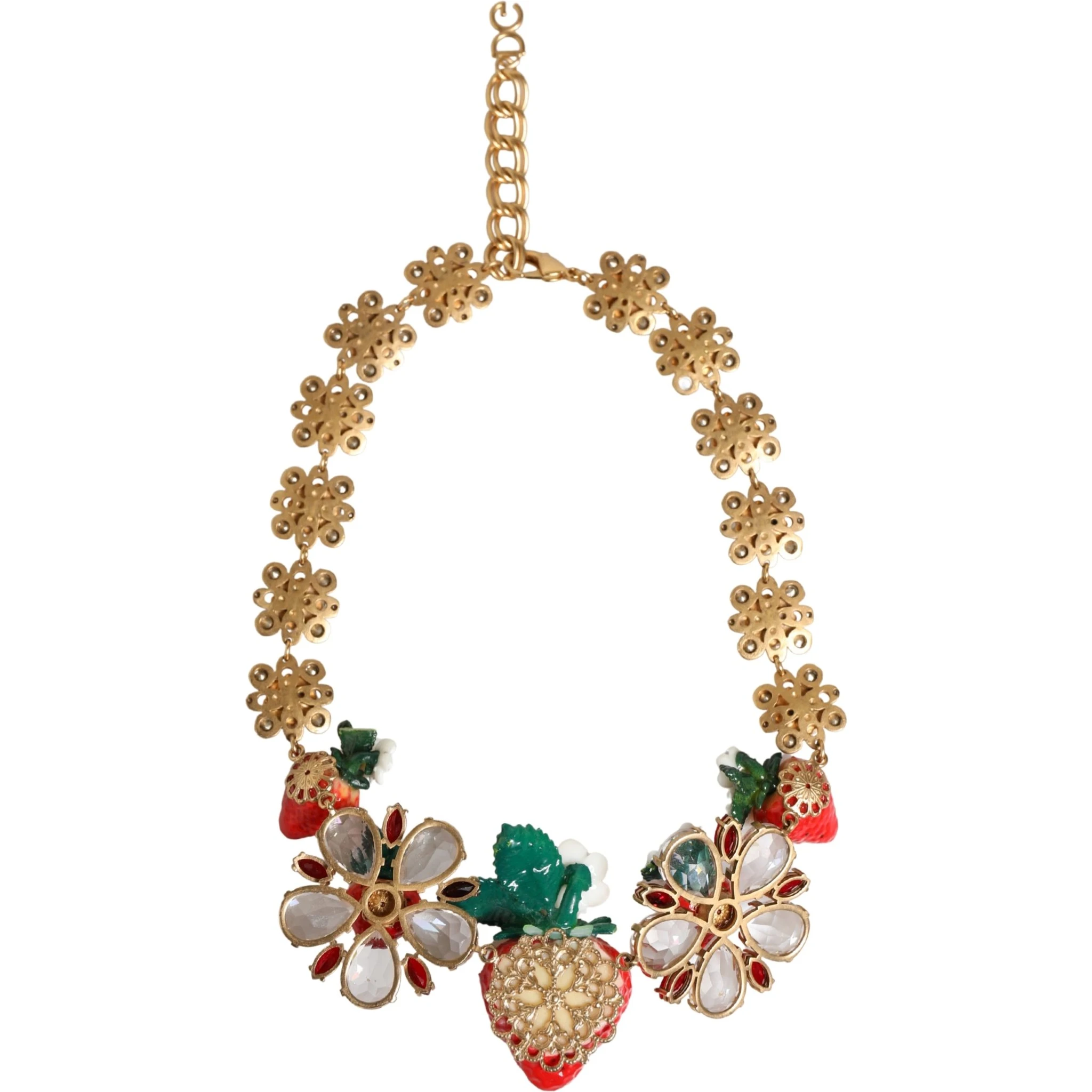 Gold Brass FRUIT Pendants Flowers Crystal Logo Necklace