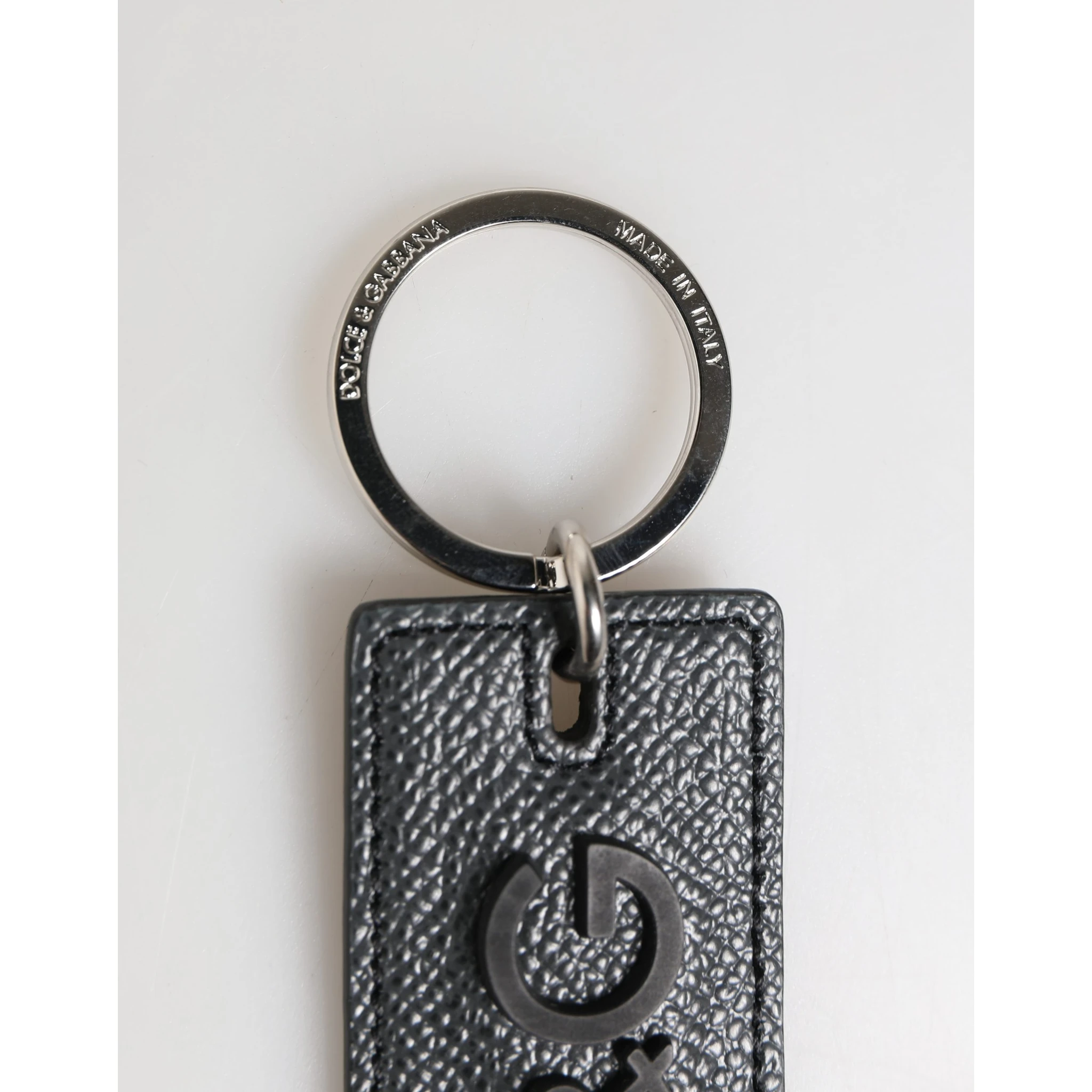 Black Calf Leather D&G Logo Metal Ring Keyring Keychain