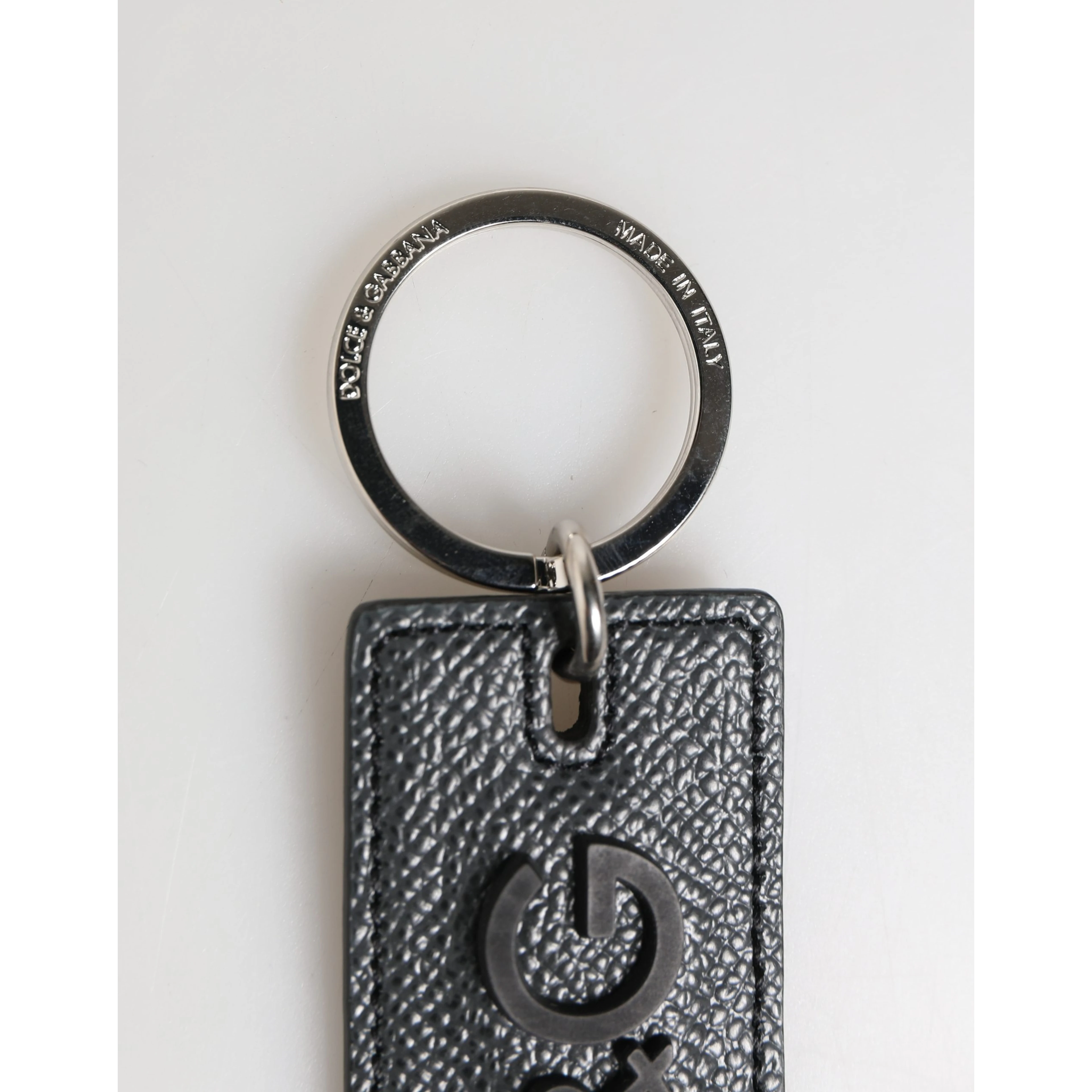 Black Calf Leather D&G Logo Metal Ring Keyring Keychain