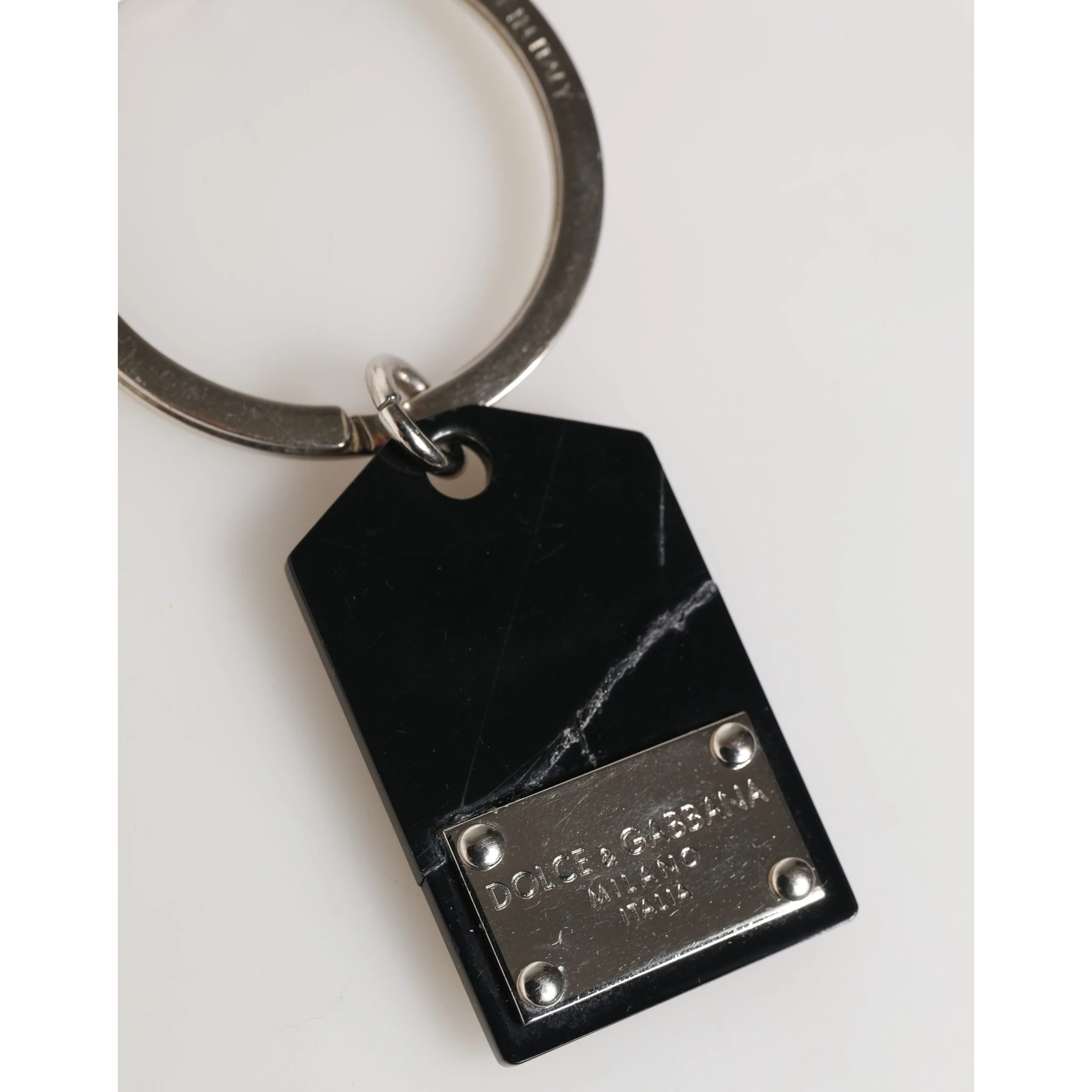 Black Silver Brass LogoPlaque Metal Ring Keyring  Keychain