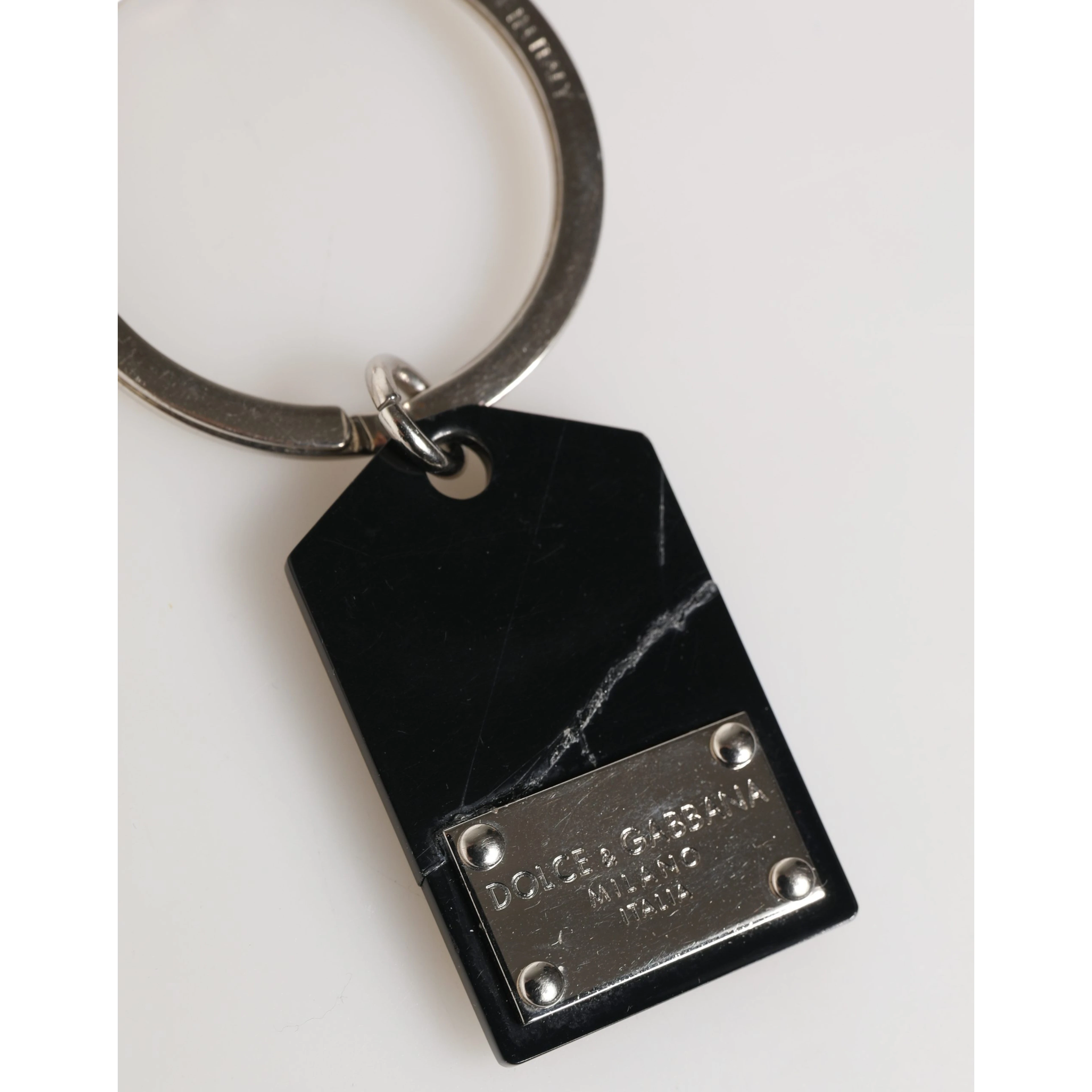 Black Silver Brass LogoPlaque Metal Ring Keyring Keychain