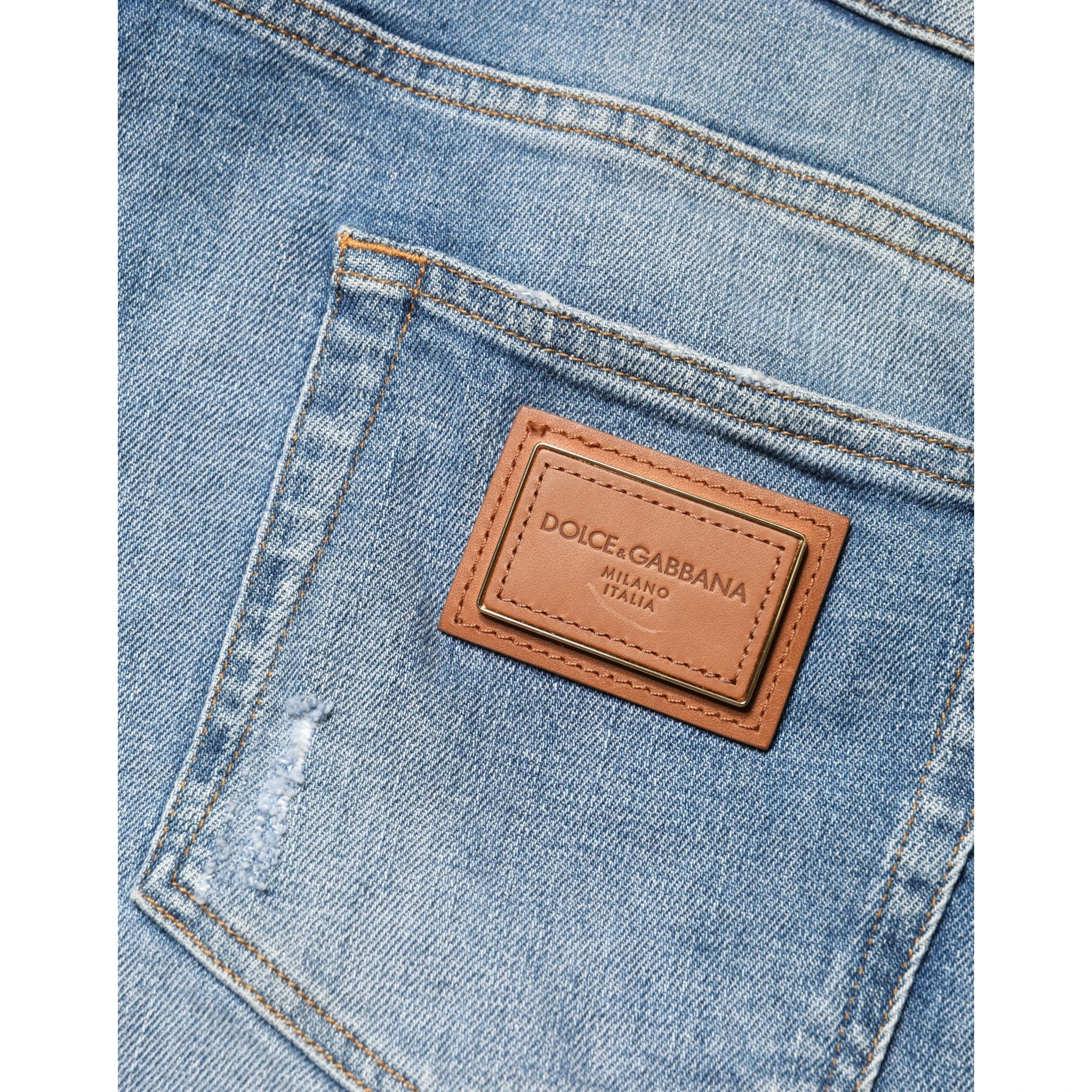 Blue Tattered Slim Fit Men Cotton Denim Jeans
