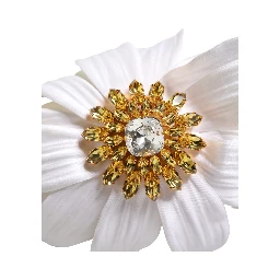 White Yellow Silk Blend Floral Crystals Diadem Headband