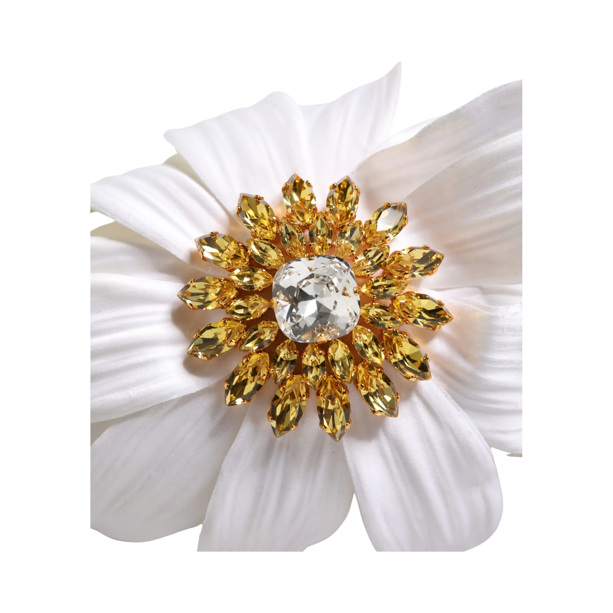 White Yellow Silk Blend Floral Crystals Diadem Headband