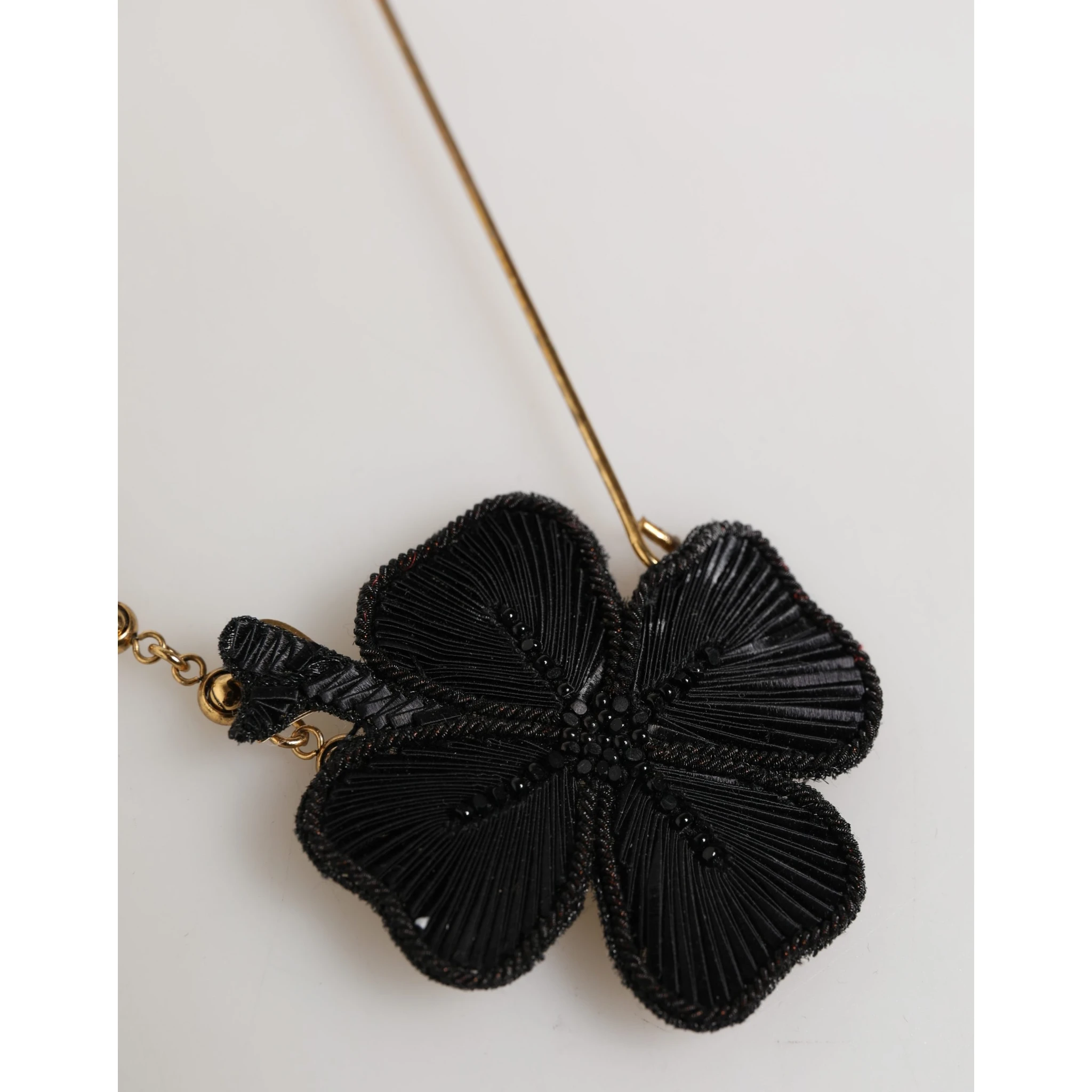 Black Gold Brass Crystal Chain Women Lapel Pin Brooch