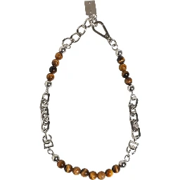 Silver Tone Brass Chain Beaded Gem DG Logo Bracelet