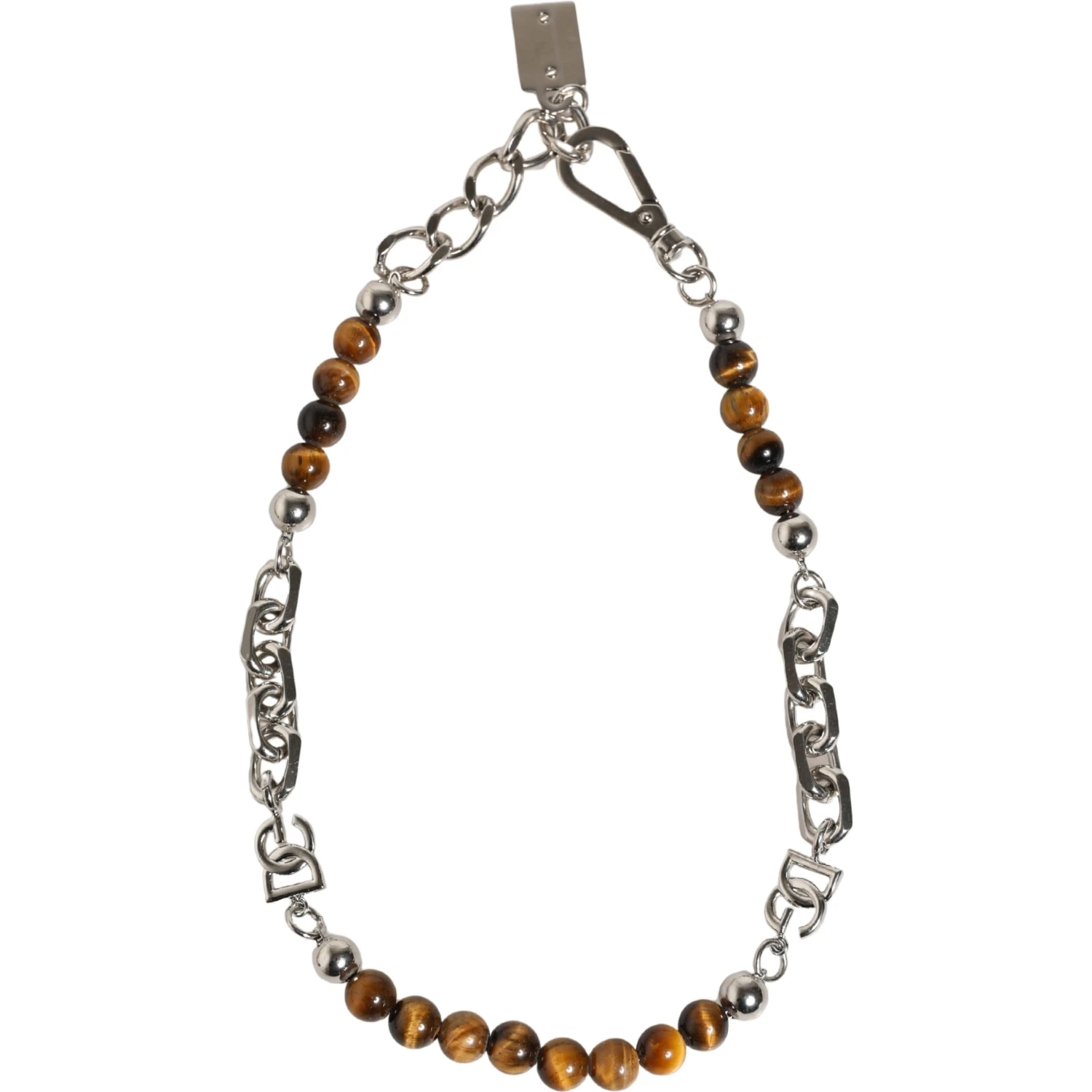 Silver Tone Brass Chain Beaded Gem DG Logo Bracelet
