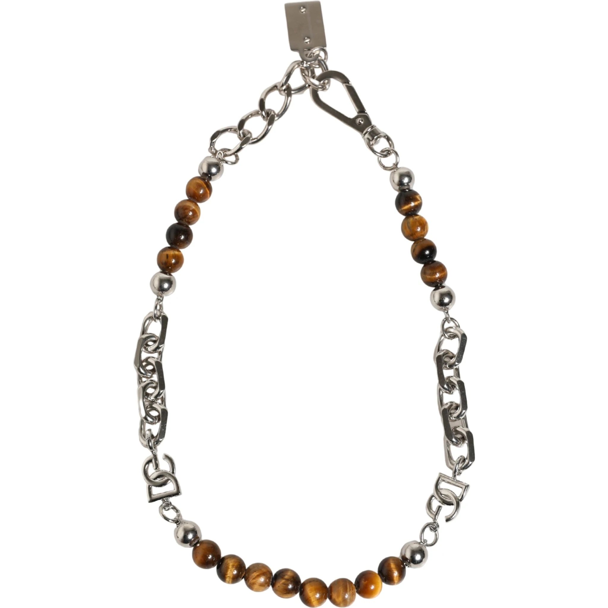 Silver Tone Brass Chain Beaded Gem DG Logo Bracelet
