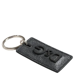 Black Calf Leather D&G Logo Metal Ring Keyring Keychain