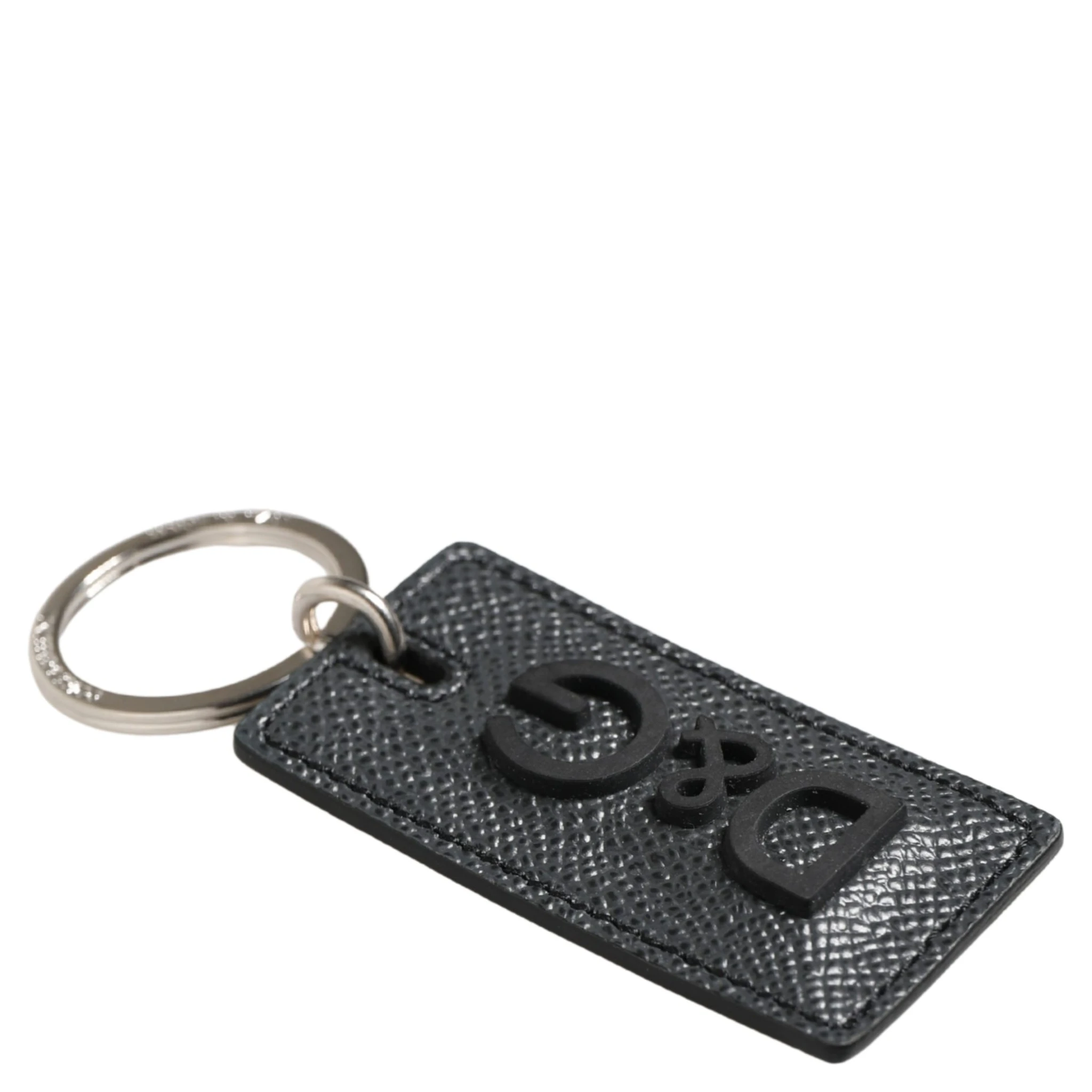 Black Calf Leather D&G Logo Metal Ring Keyring Keychain