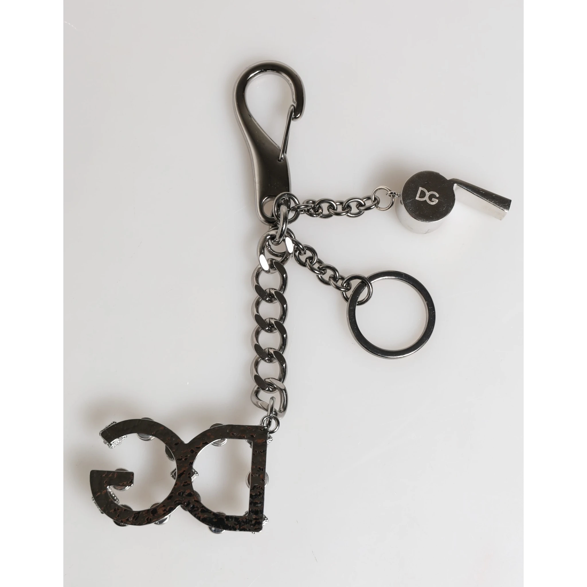 Silver Brass Metal DG Logo Crystal Ring Keyring Keychain