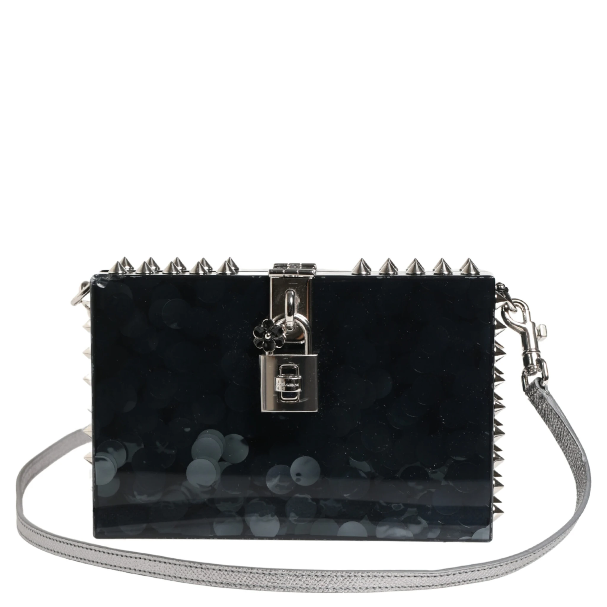 Black Acrylic Plexiglass Studded DOLCE BOX Clutch Bag