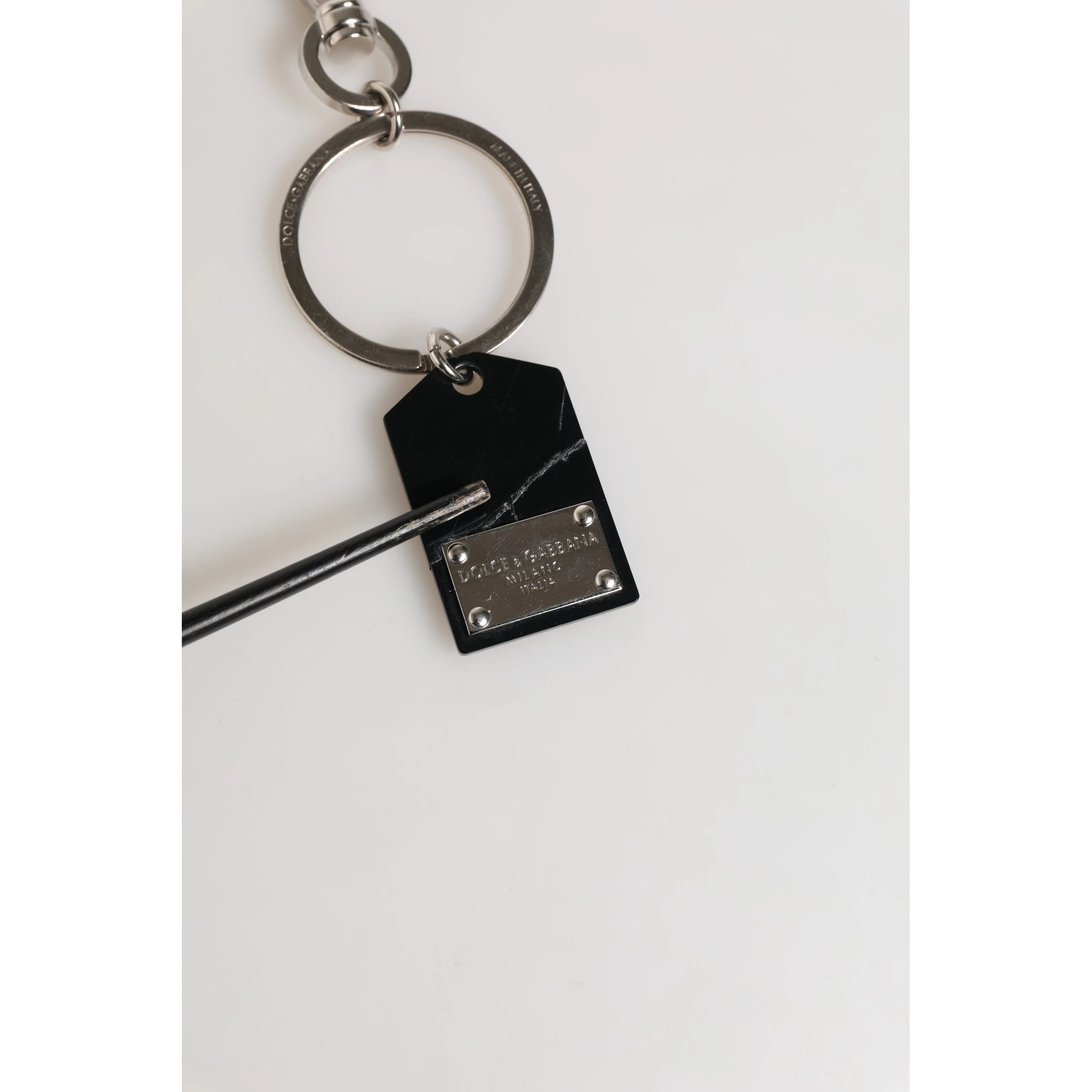 Black Silver Brass LogoPlaque Metal Ring Keyring  Keychain