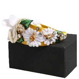 White Yellow Silk Blend Floral Crystals Diadem Headband
