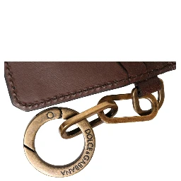 Brown Leather Logo Embossed Key Chain Card Holder Wallet