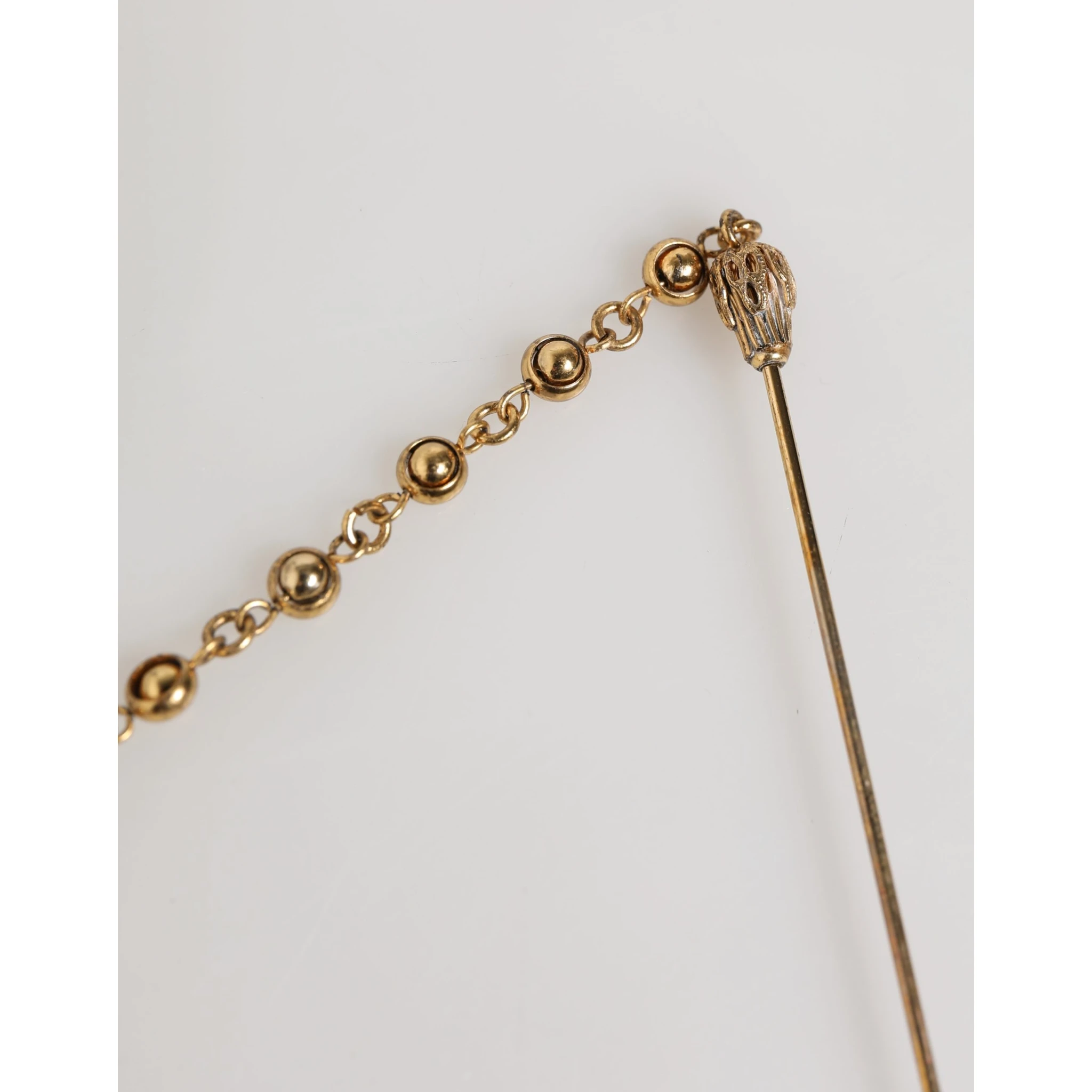 Black Gold Brass Crystal Chain Women Lapel Pin Brooch