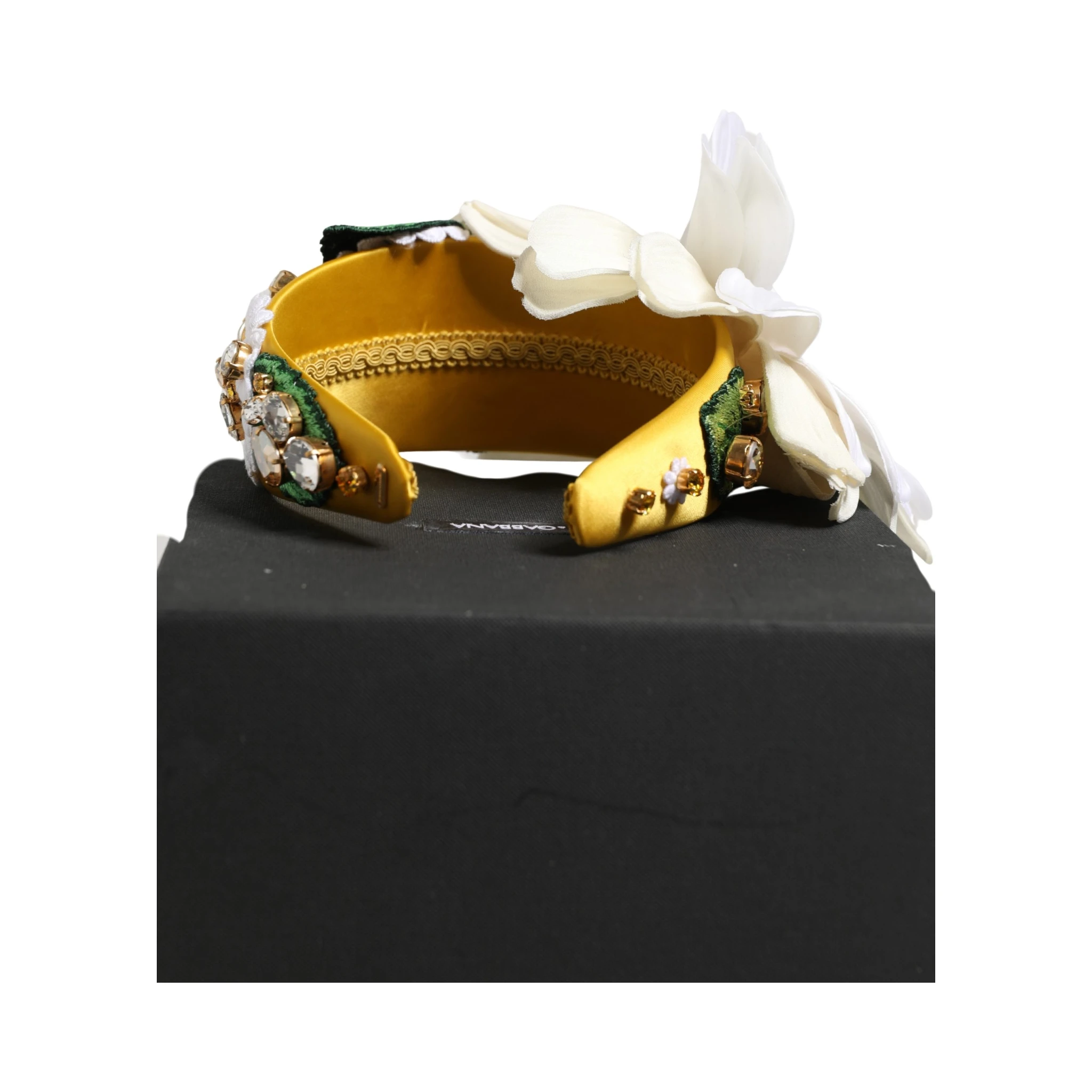 White Yellow Silk Blend Floral Crystals Diadem Headband