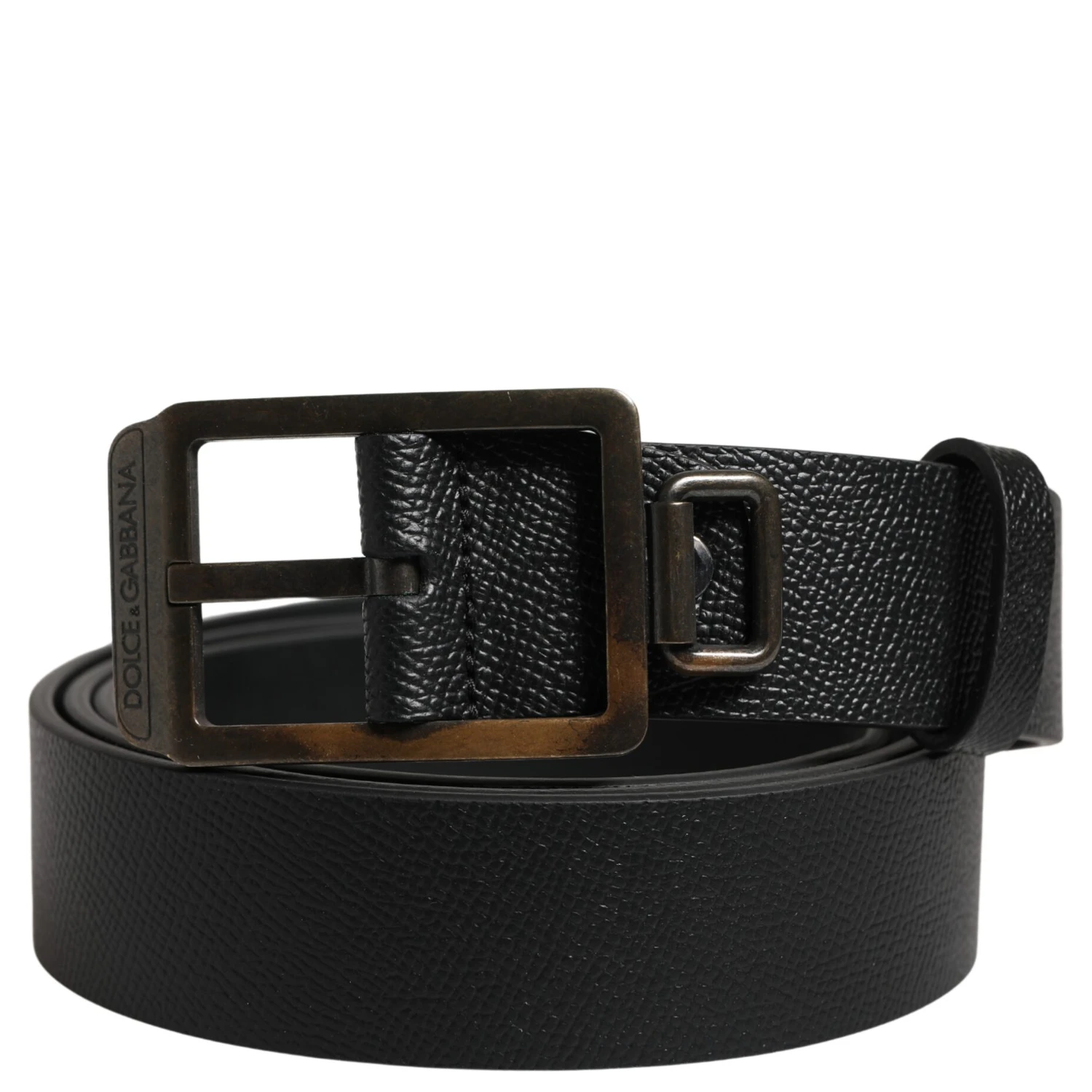 Black Calf Leather Gold Metal Buckle  Belt