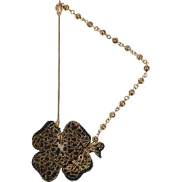 Black Gold Brass Crystal Chain Women Lapel Pin Brooch