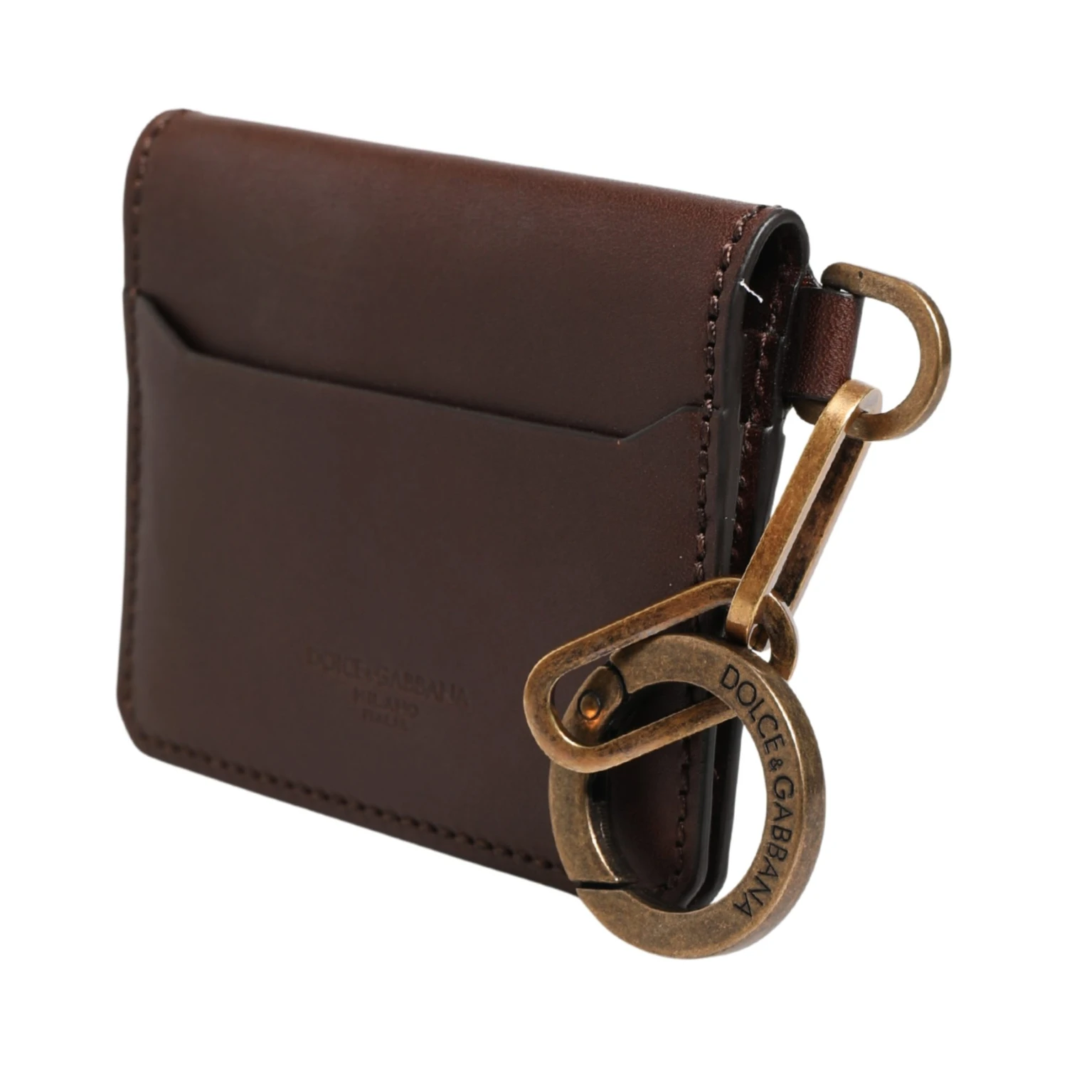 Brown Leather Logo Embossed Key Chain Card Holder Wallet