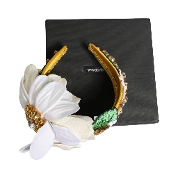 White Yellow Silk Blend Floral Crystals Diadem Headband