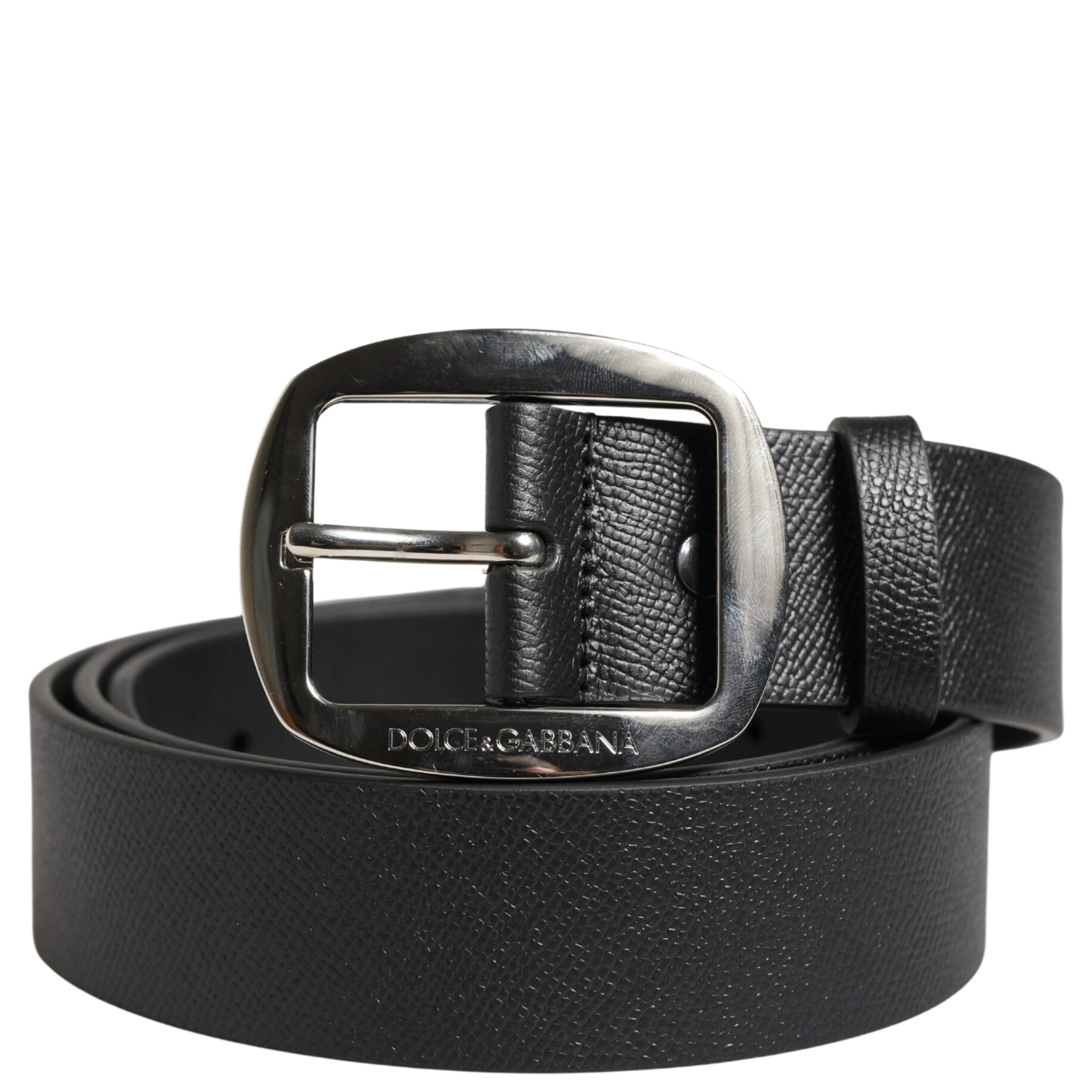 Black Calf Leather Silver Metal Buckle Belt