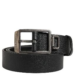Black Calf Leather Silver Metal Buckle Belt