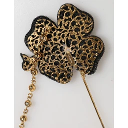 Black Gold Brass Crystal Chain Women Lapel Pin Brooch