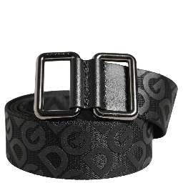Black Logo Monogram Silver Metal Buckle Belt