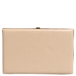 Beige Lambskin Leather Clutch Evening Women Purse Bag