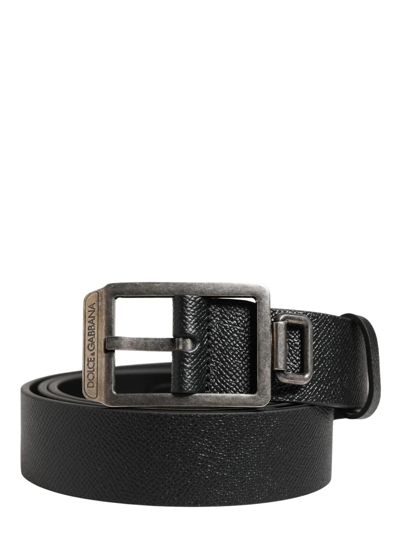 Black Calf Leather Silver Metal Buckle Belt