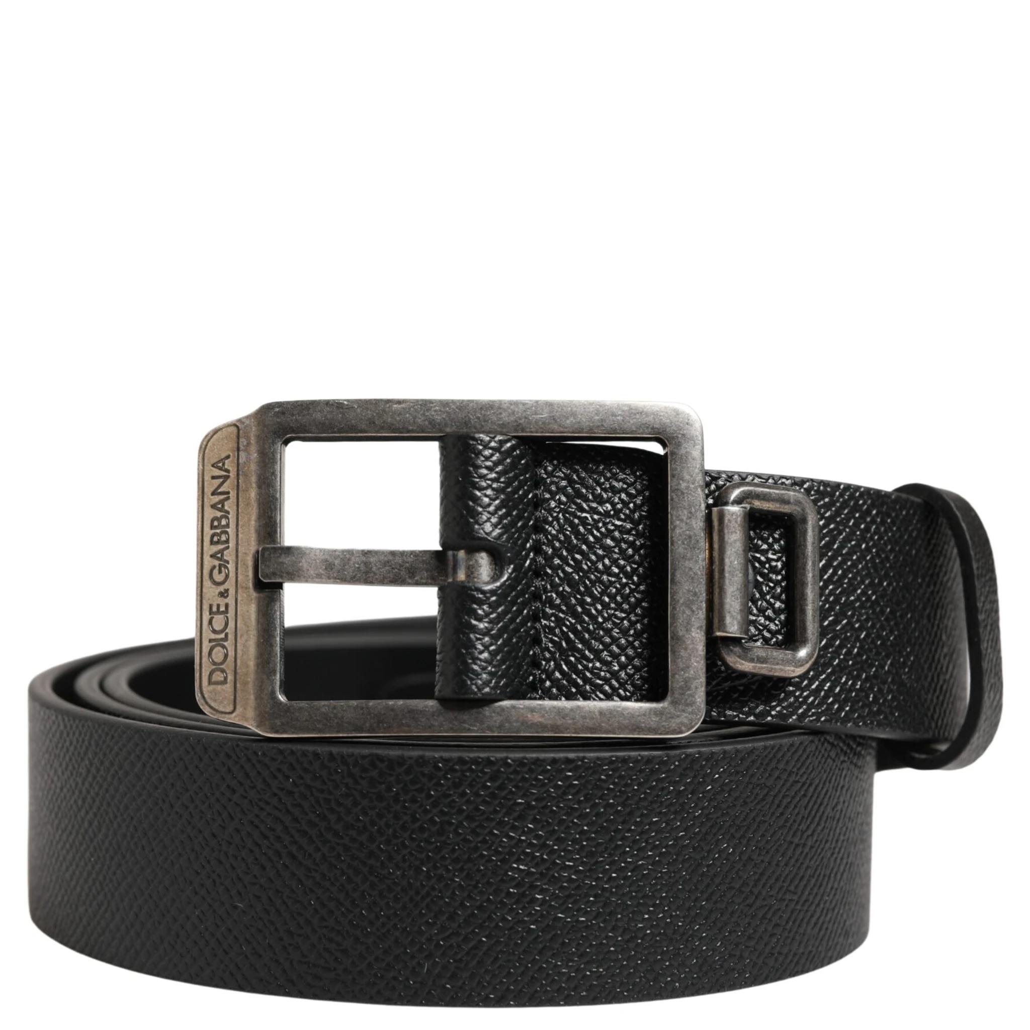 Black Calf Leather Silver Metal Buckle Belt