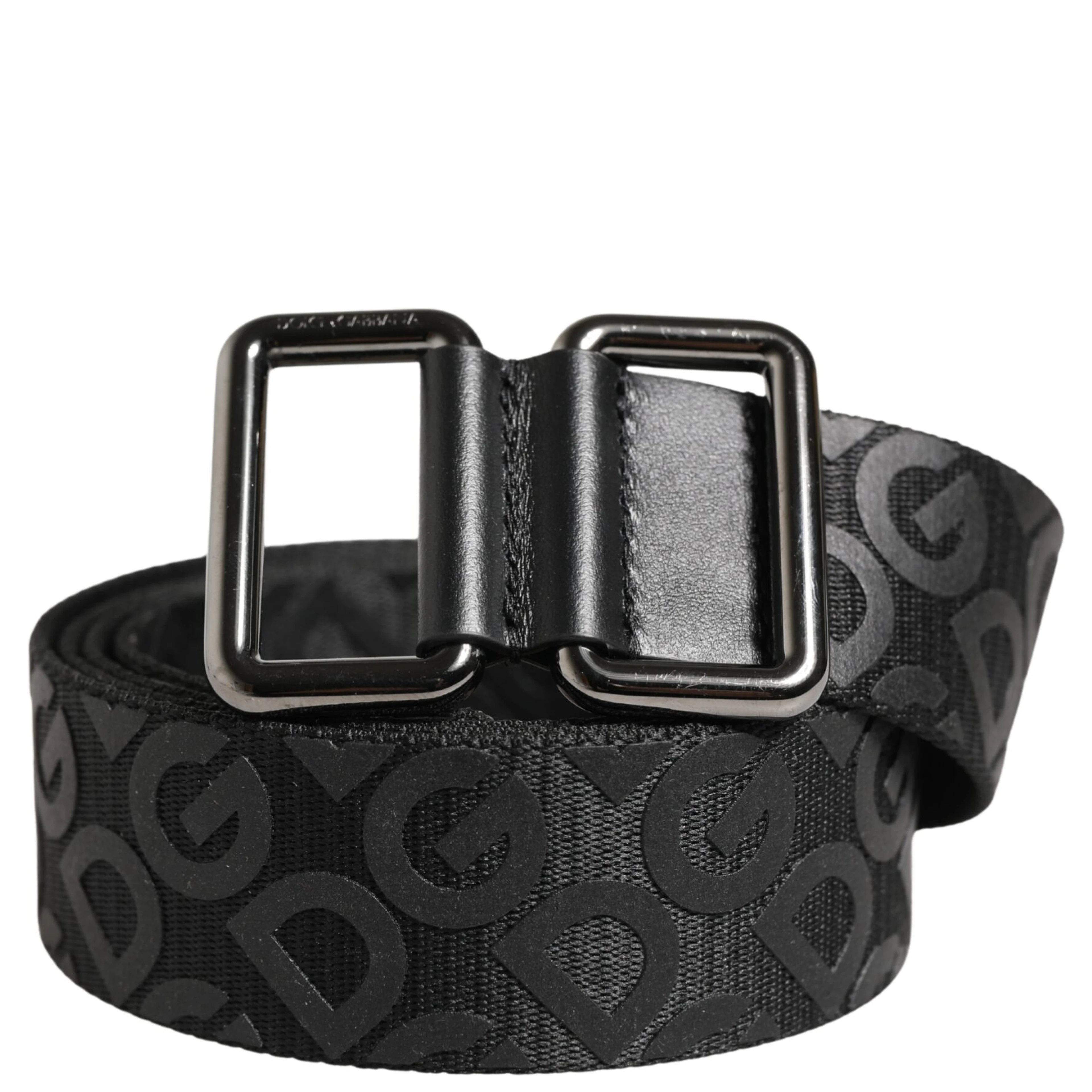 Black Logo Monogram Silver Metal Buckle Belt