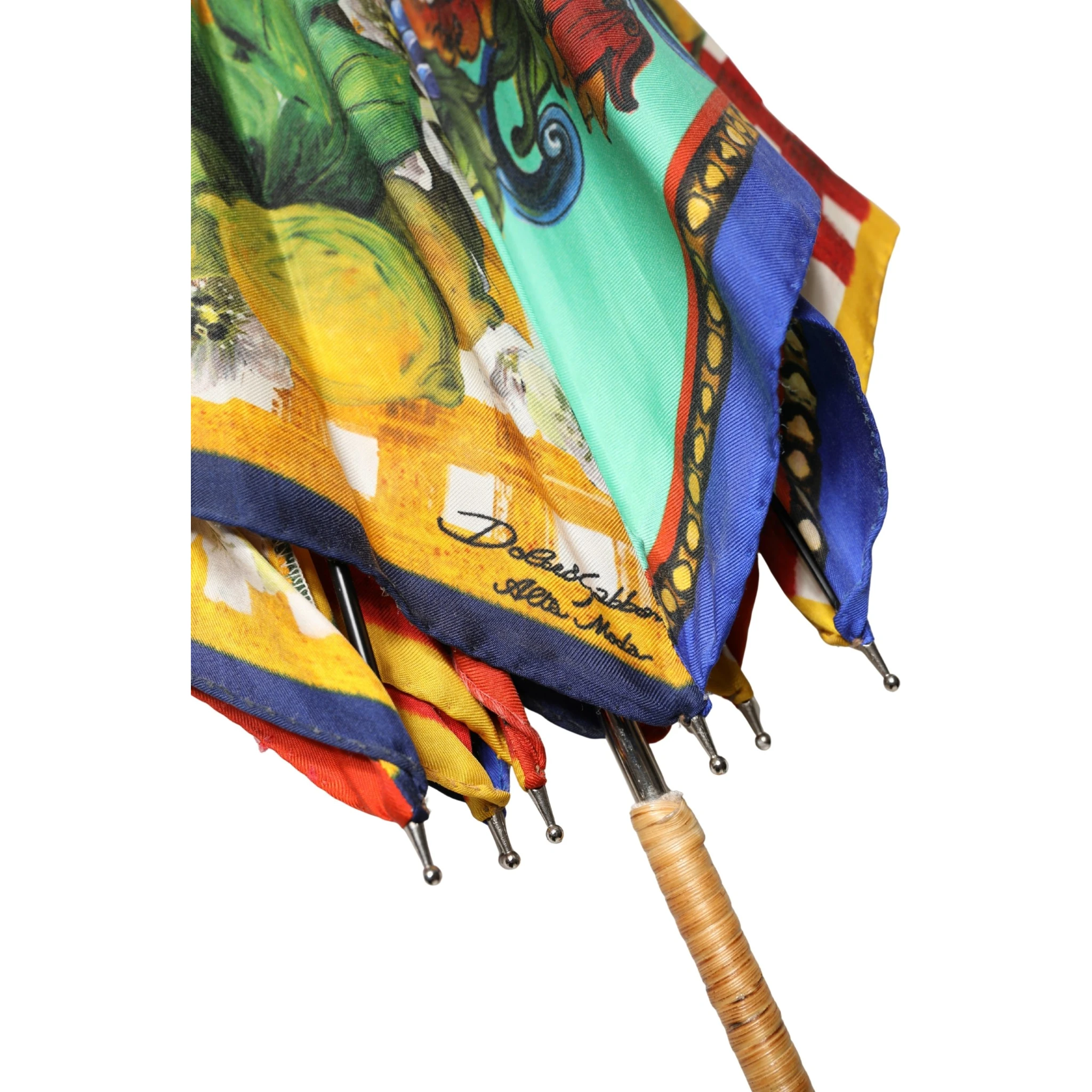Multicolor Carretto Siciliano Print Collapsible Umbrella