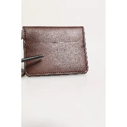 Brown Leather Logo Embossed Key Chain Card Holder Wallet